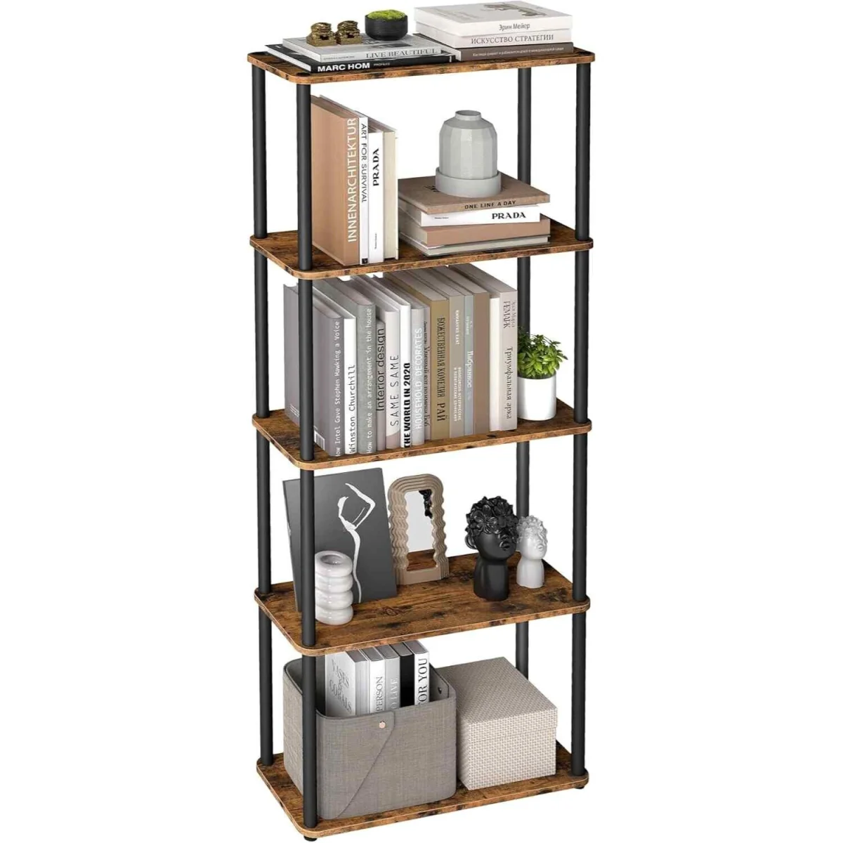 Wide 5 Tier Storage Shelf Tool Free, Brown & Black - Rustic Brown, Ink Black – image 3
