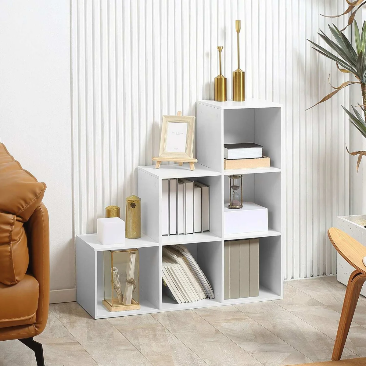 Yora Wood White 3-Tier 6-Cube Storage Bookcase – image 4