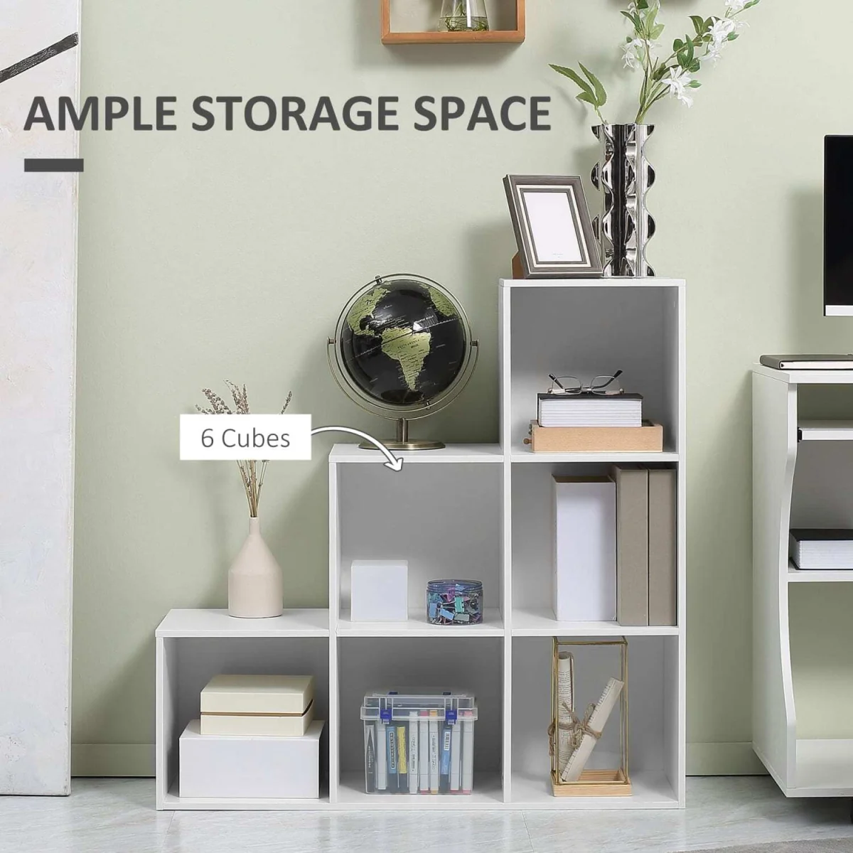 Yora Wood White 3-Tier 6-Cube Storage Bookcase – image 5