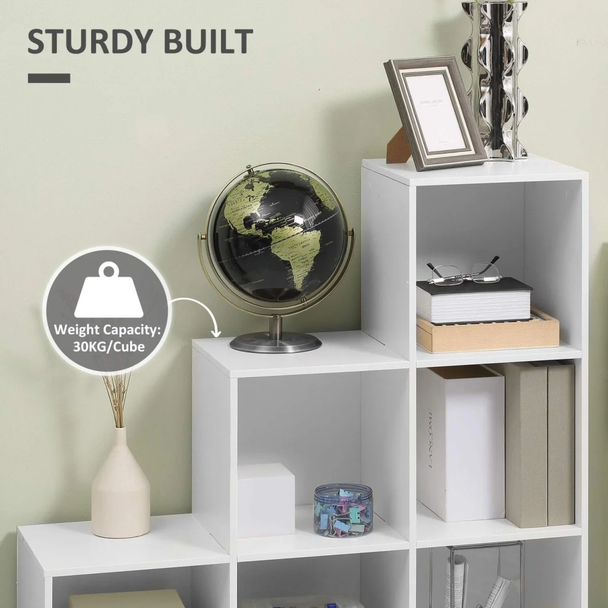 Yora Wood White 3-Tier 6-Cube Storage Bookcase – image 6