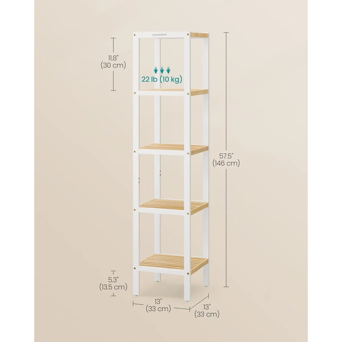 5 Tier Bamboo Corner Storage Shelf, White & Natural - Cloud White + Natural Beige – image 4