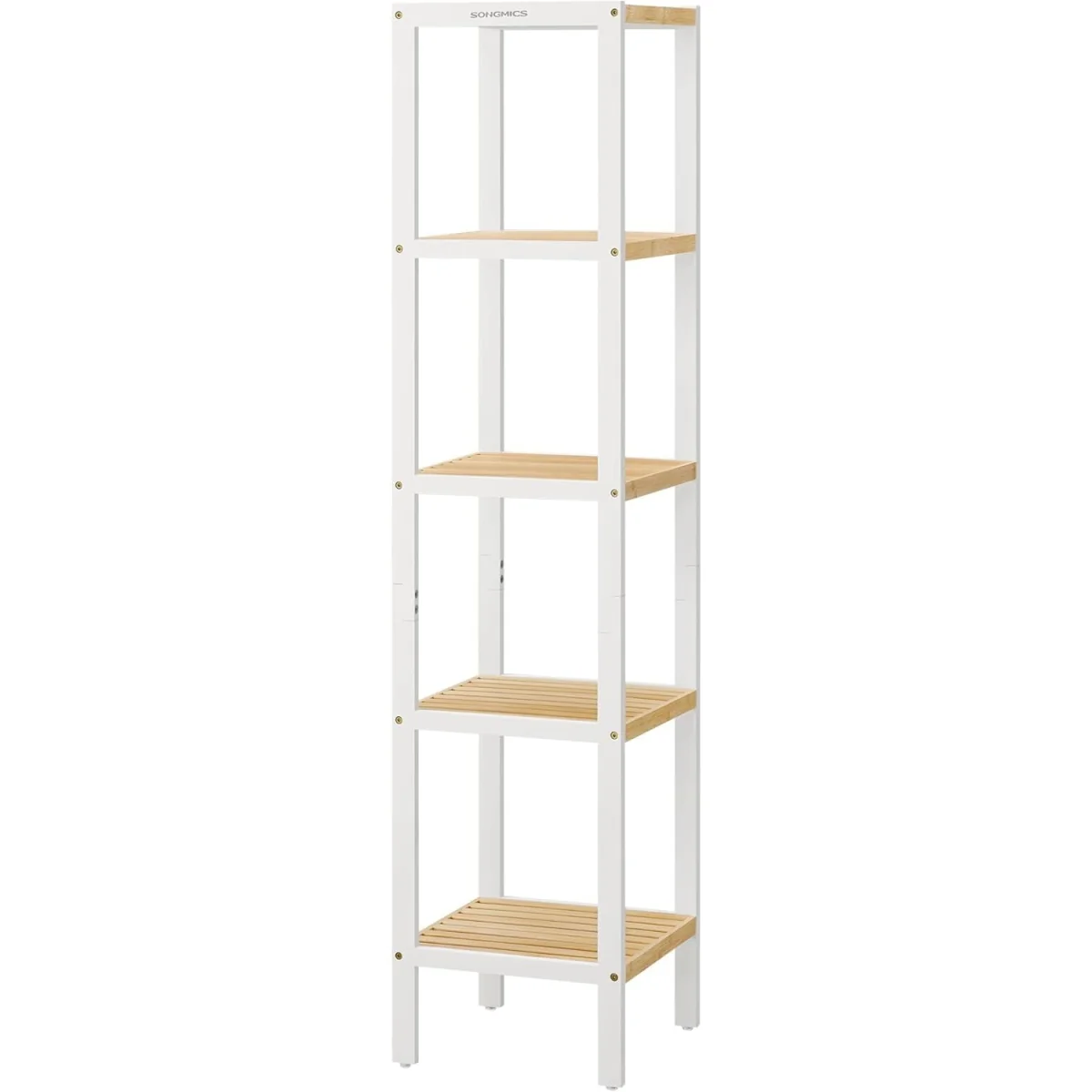 5 Tier Bamboo Corner Storage Shelf, White & Natural - Cloud White + Natural Beige – image 5