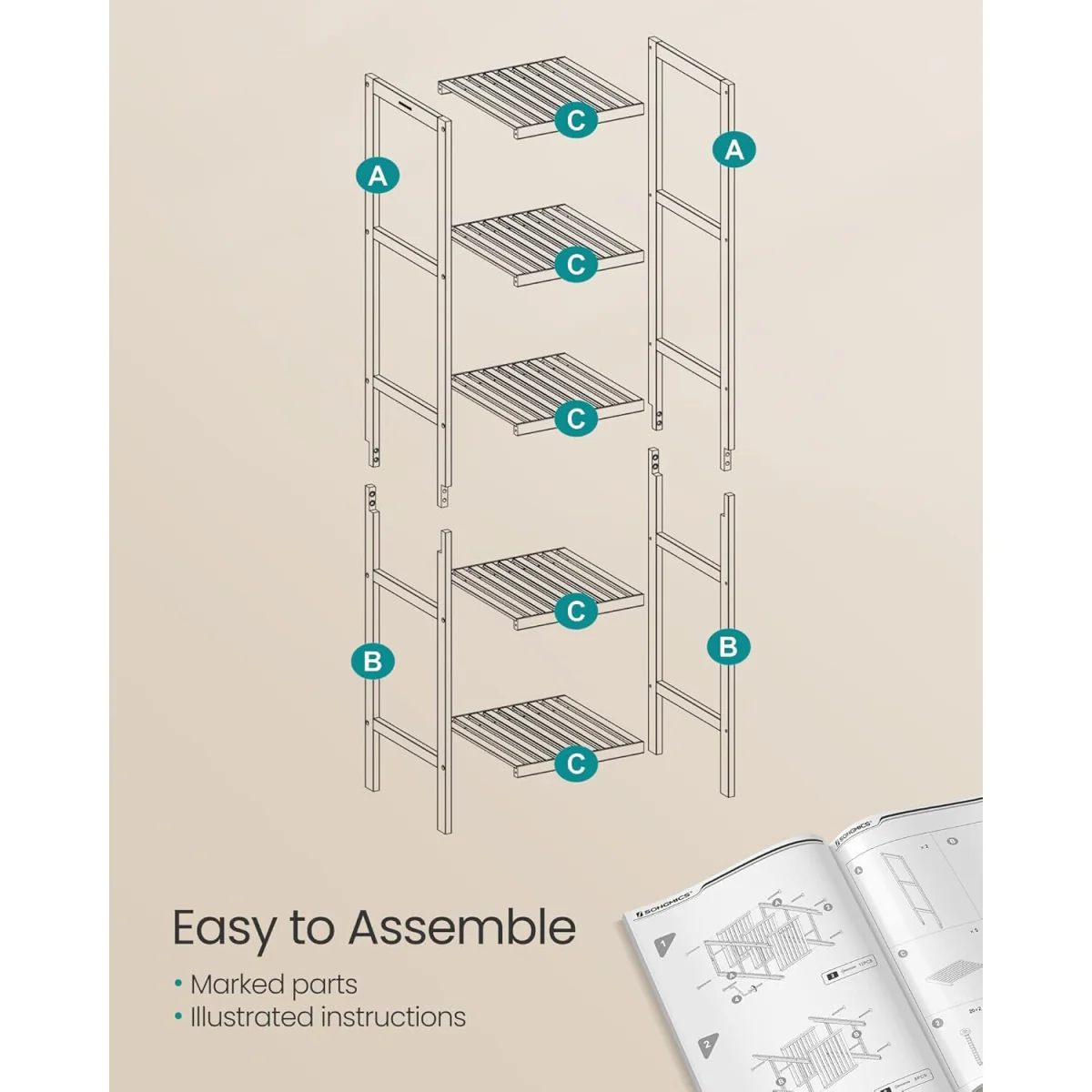 5 Tier Bamboo Corner Storage Shelf, White & Natural - Cloud White + Natural Beige – image 7