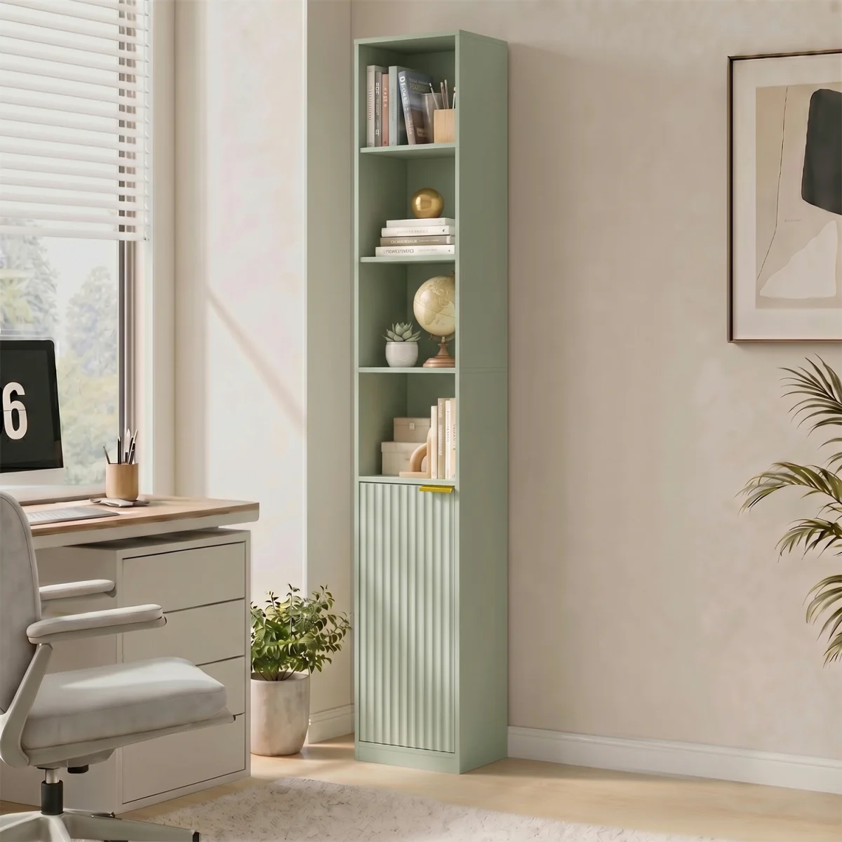 HOMCOM Bookcase Adjustable Shelf 6-Tier Oak Wood Effect - Light Green – image 2