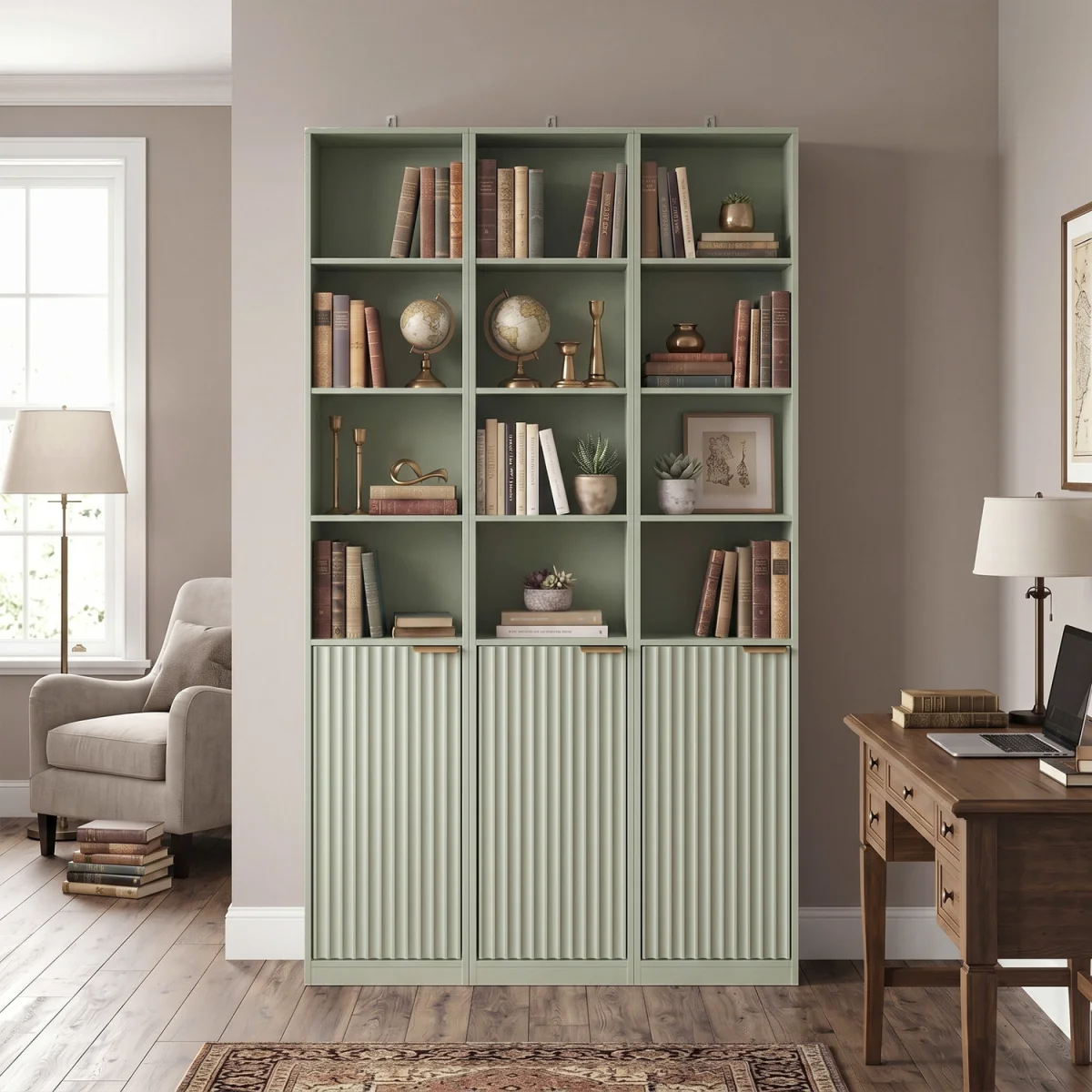 HOMCOM Bookcase Adjustable Shelf 6-Tier Oak Wood Effect - Light Green – image 3