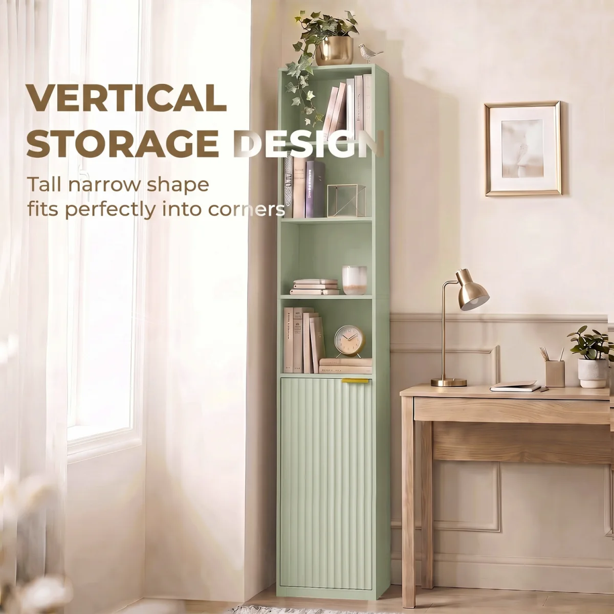 HOMCOM Bookcase Adjustable Shelf 6-Tier Oak Wood Effect - Light Green – image 6