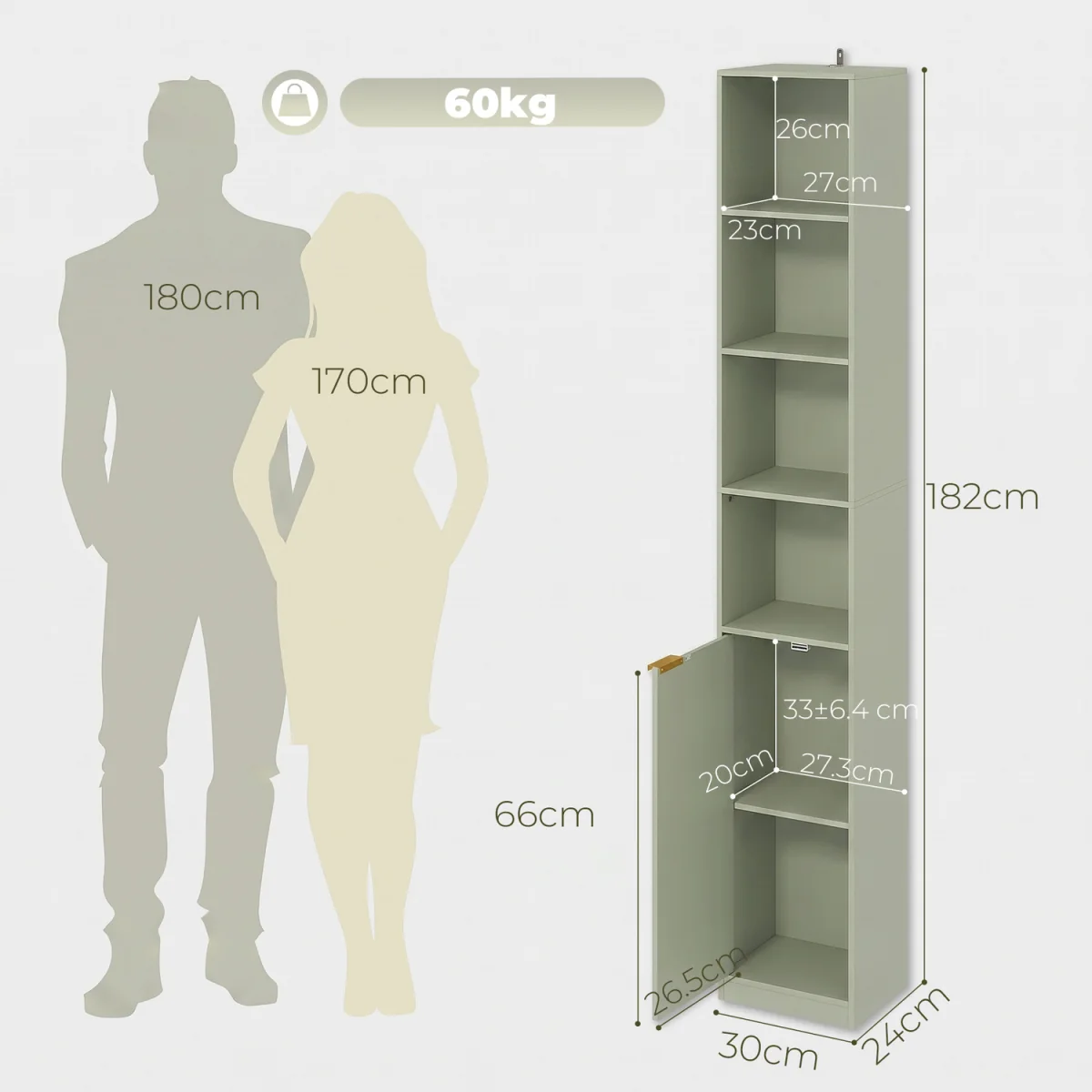HOMCOM Bookcase Adjustable Shelf 6-Tier Oak Wood Effect - Light Green – image 8