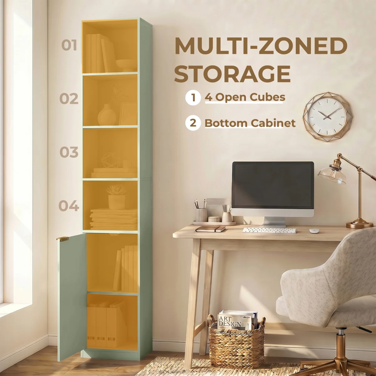 HOMCOM Bookcase Adjustable Shelf 6-Tier Oak Wood Effect - Light Green – image 9