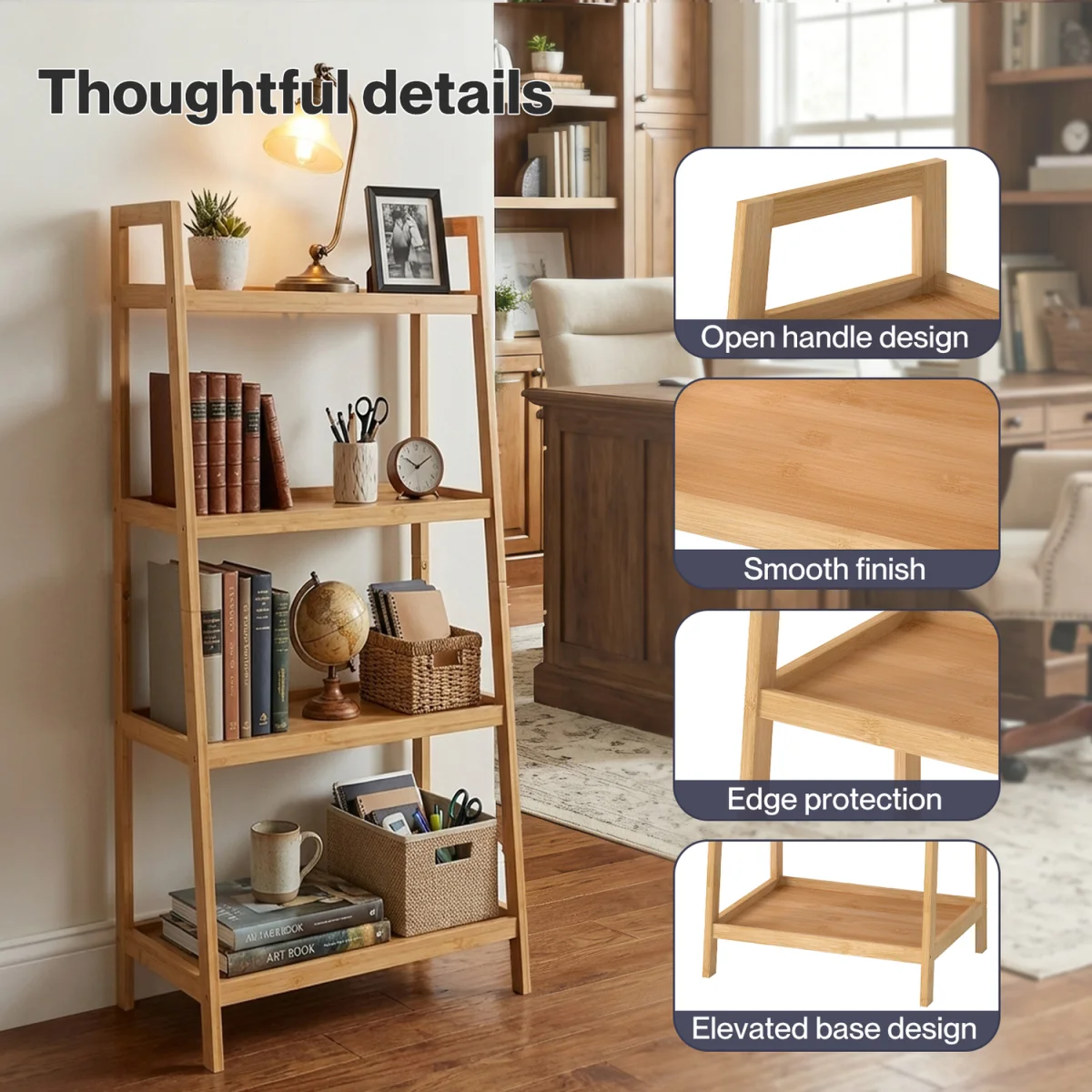 Bathroom Storage Shelves 4 Tier Rack Corner Bathroom Kitchen Bamboo - Natural – image 2