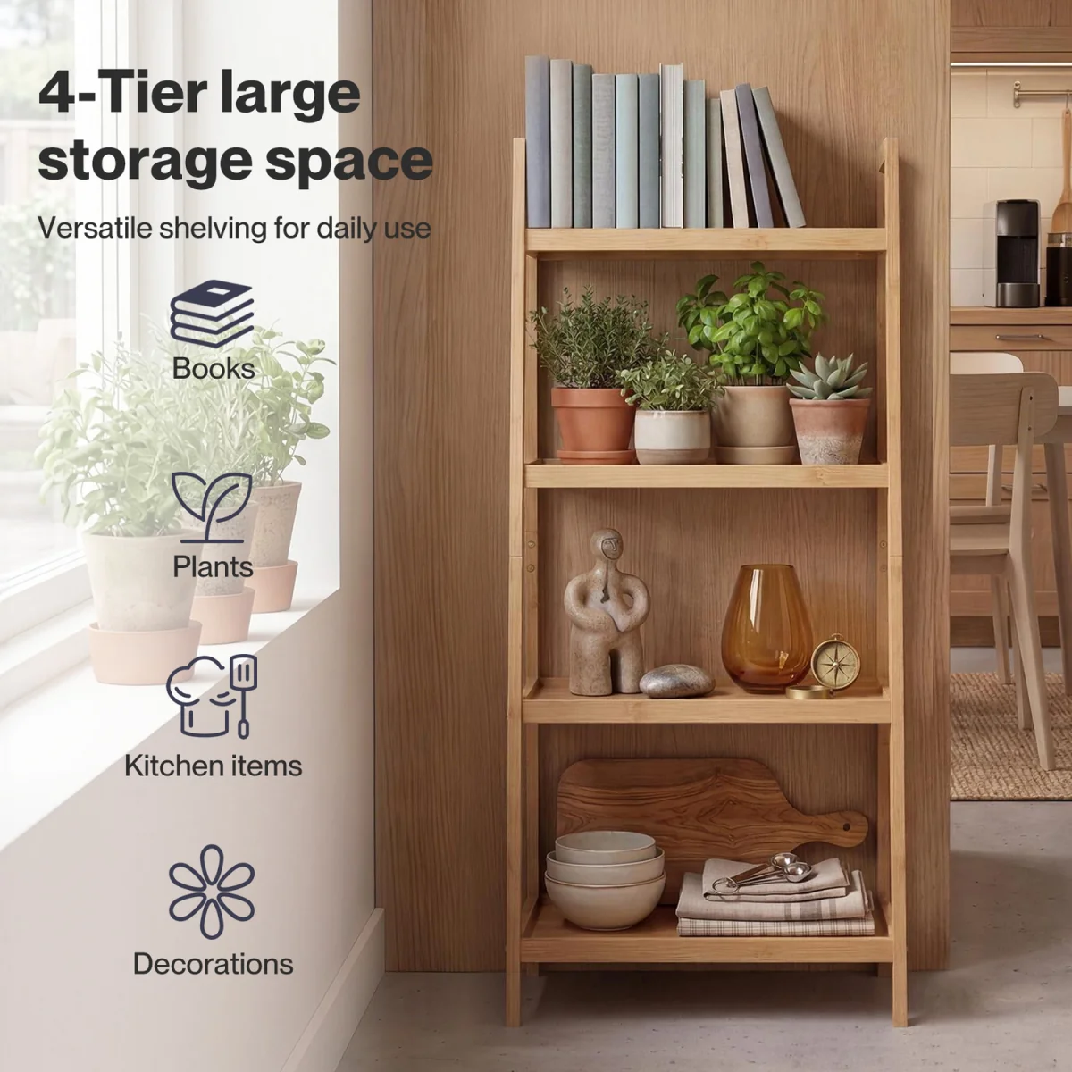 Bathroom Storage Shelves 4 Tier Rack Corner Bathroom Kitchen Bamboo - Natural – image 5