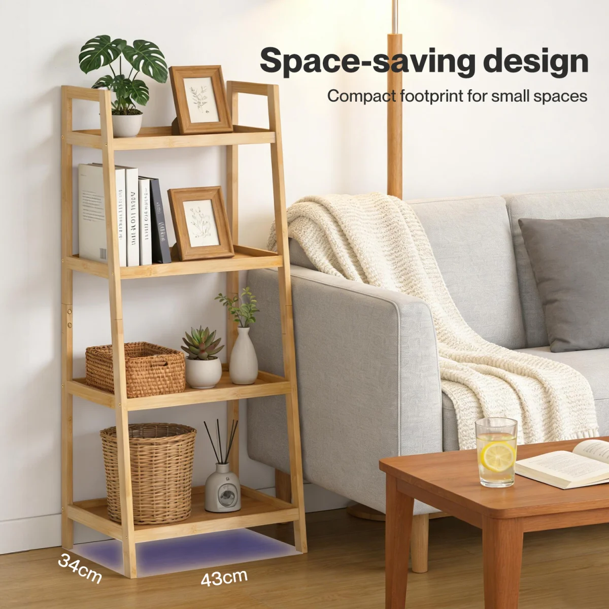 Bathroom Storage Shelves 4 Tier Rack Corner Bathroom Kitchen Bamboo - Natural – image 6