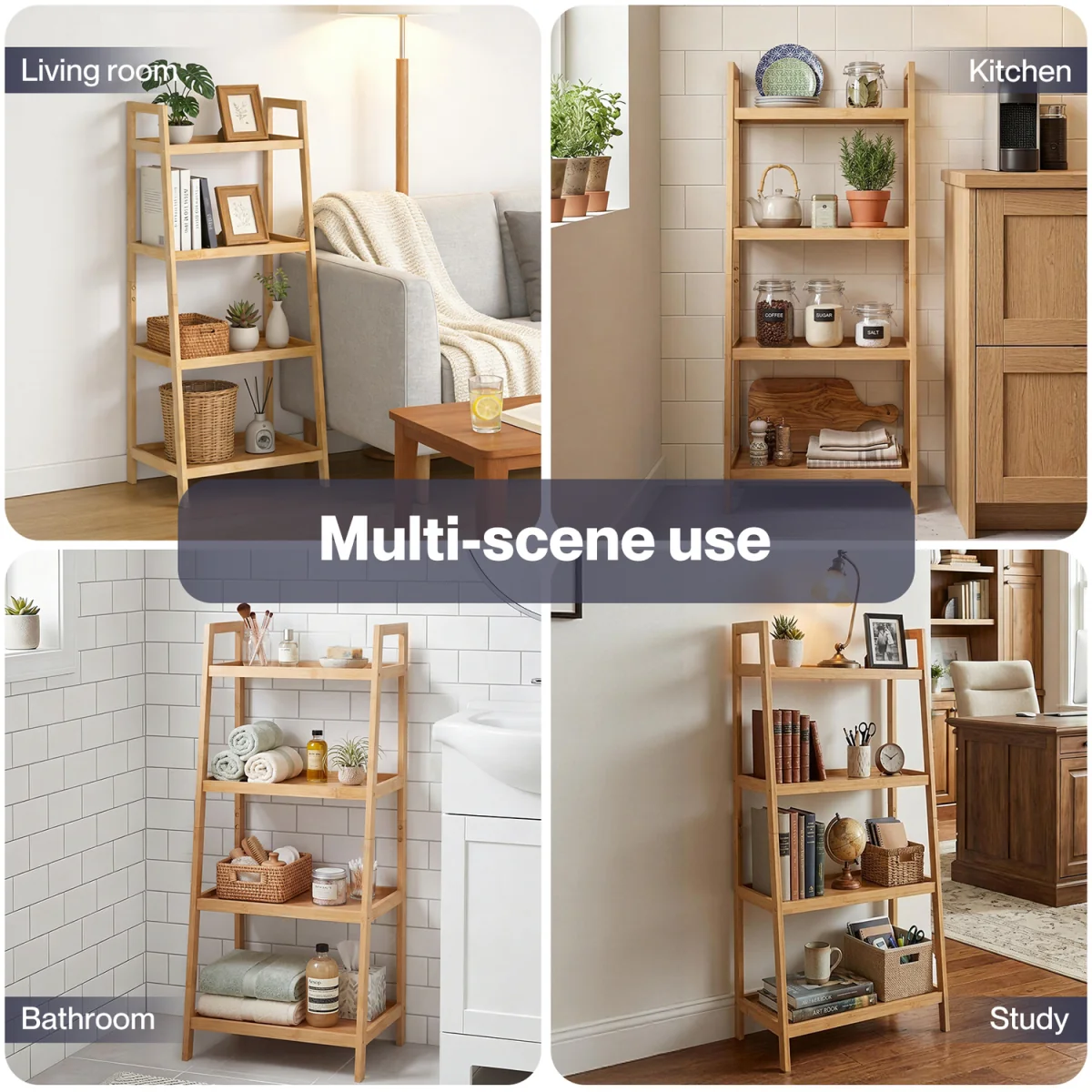 Bathroom Storage Shelves 4 Tier Rack Corner Bathroom Kitchen Bamboo - Natural – image 7