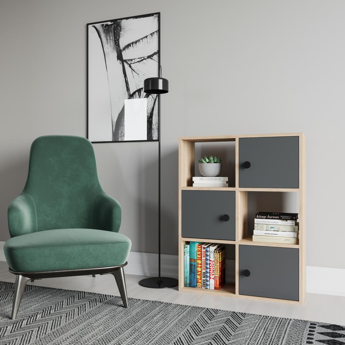 Tilton 94 cm Tall Modern Bookcase Bookshelf with Cabinets - Sapphire Oak Pattern & Anthracite – image 2