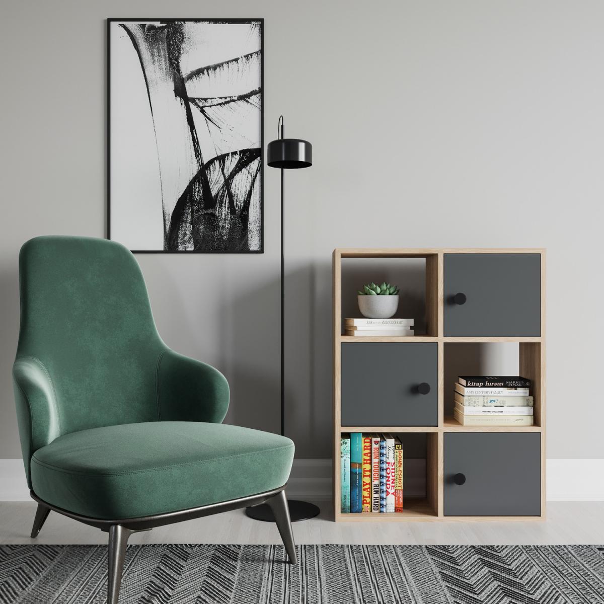 Tilton 94 cm Tall Modern Bookcase Bookshelf with Cabinets - Sapphire Oak Pattern & Anthracite – image 3