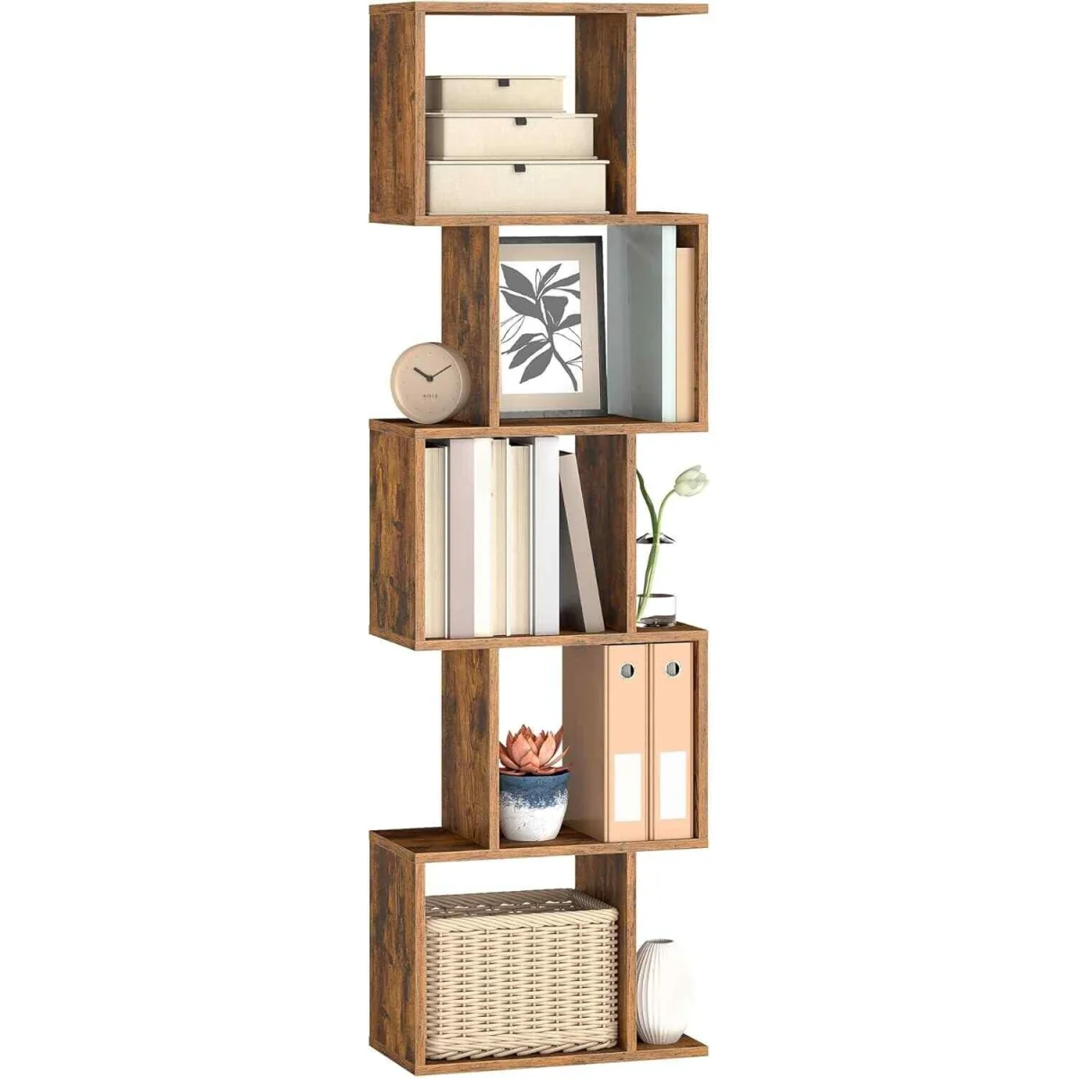 6 Tier Room Divider Bookcase Open Shelf, Brown - Rustic Brown – image 2