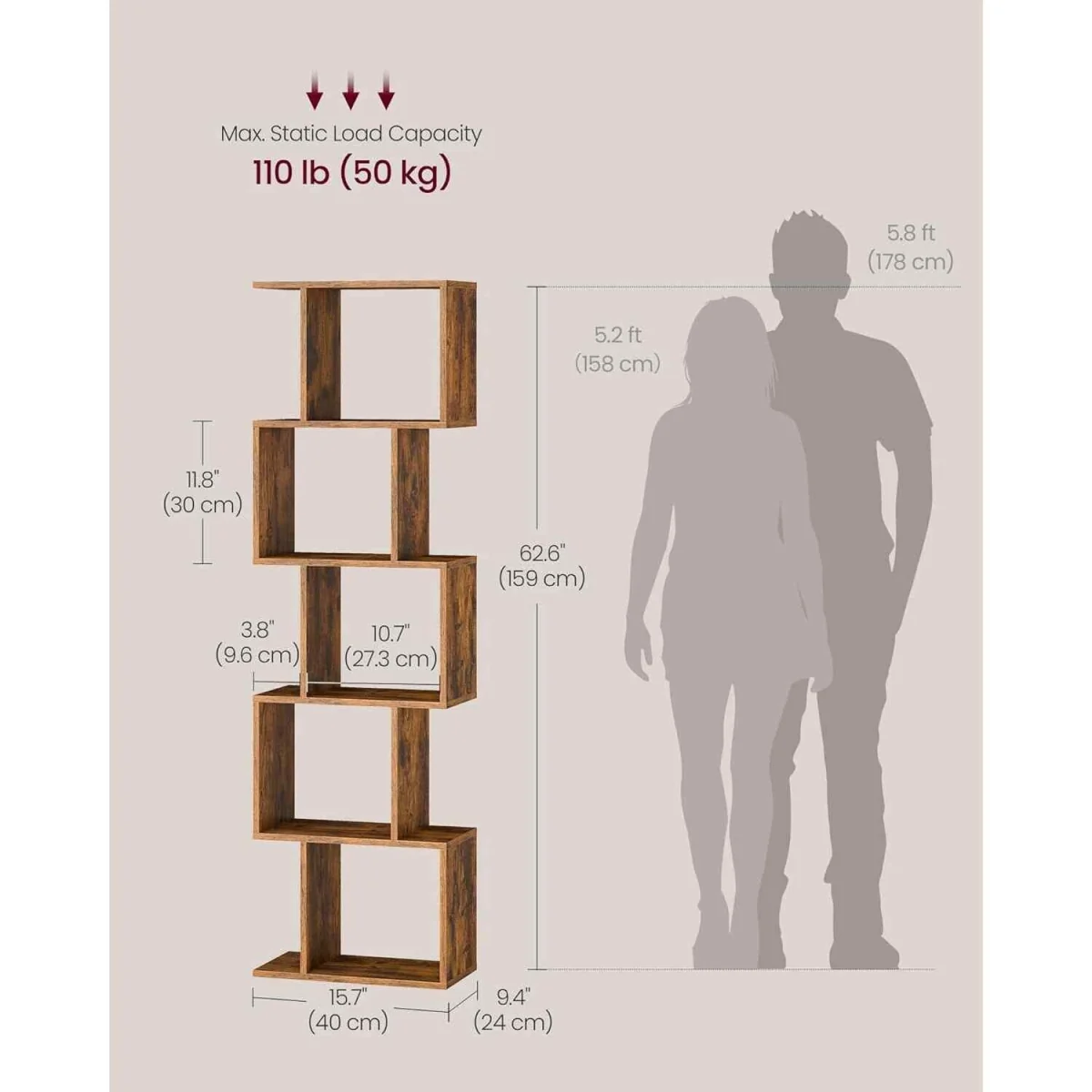 6 Tier Room Divider Bookcase Open Shelf, Brown - Rustic Brown – image 3