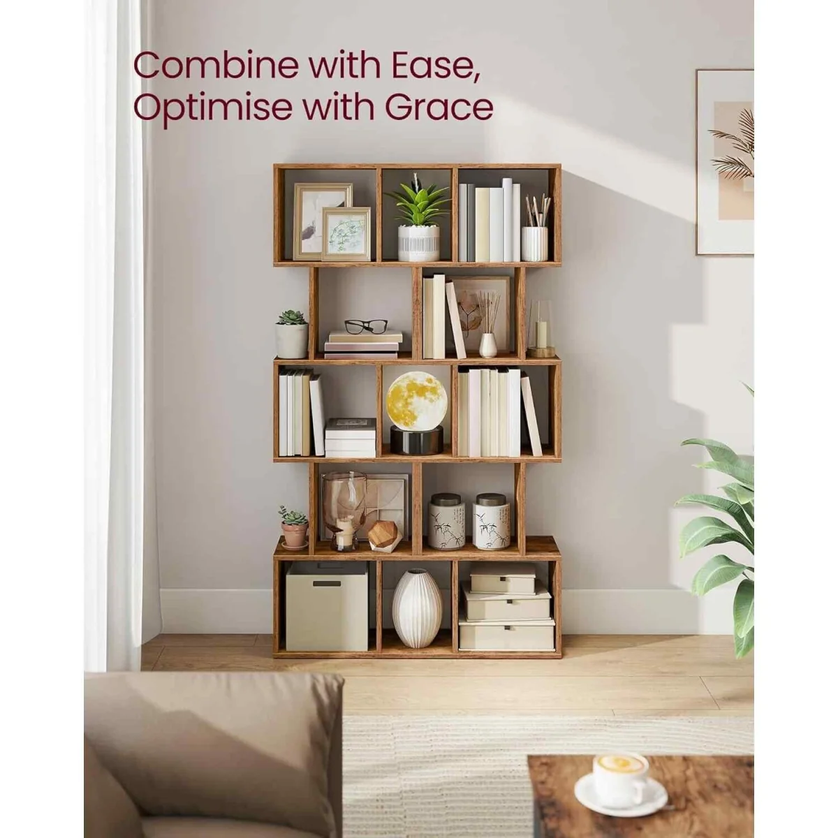 6 Tier Room Divider Bookcase Open Shelf, Brown - Rustic Brown – image 4