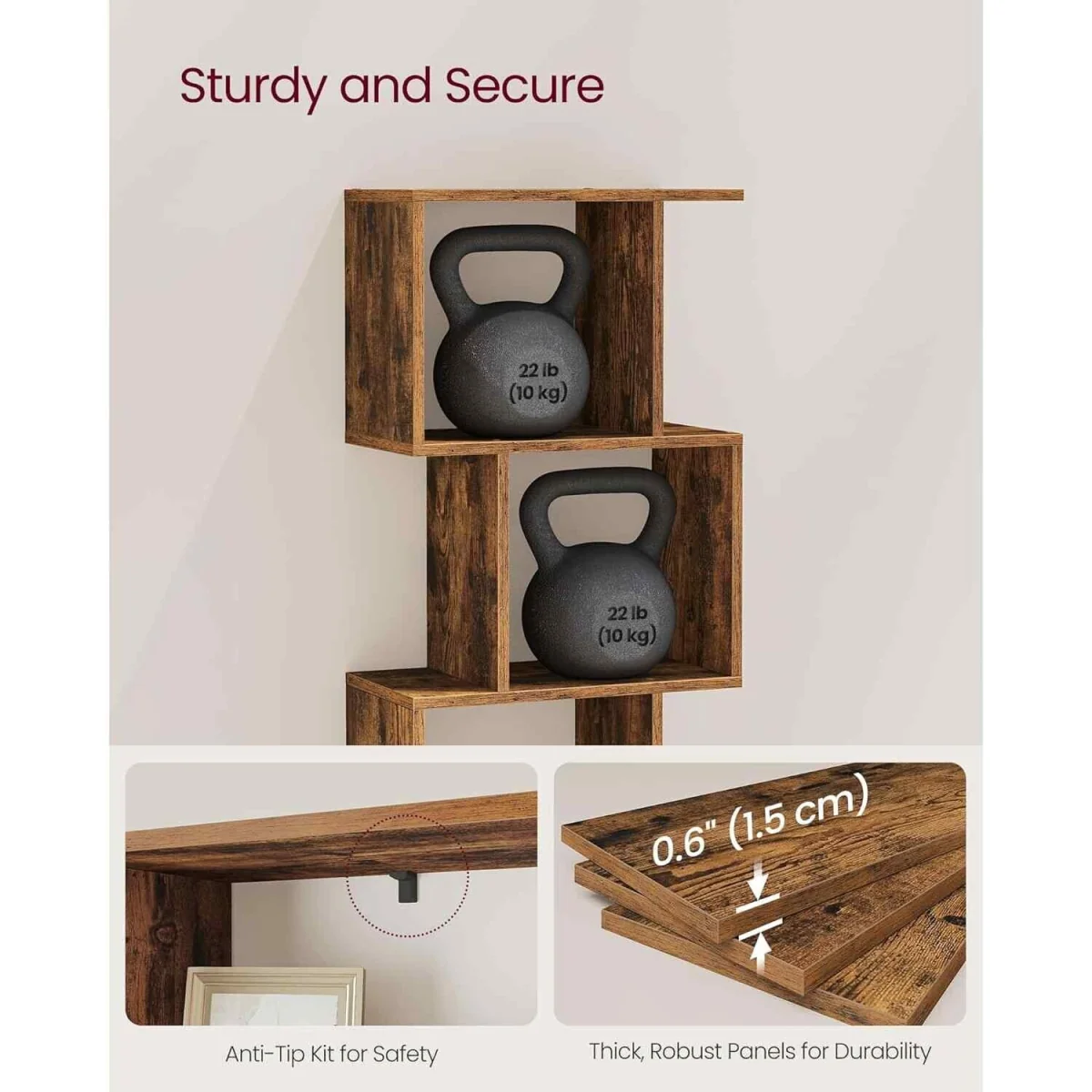 6 Tier Room Divider Bookcase Open Shelf, Brown - Rustic Brown – image 5