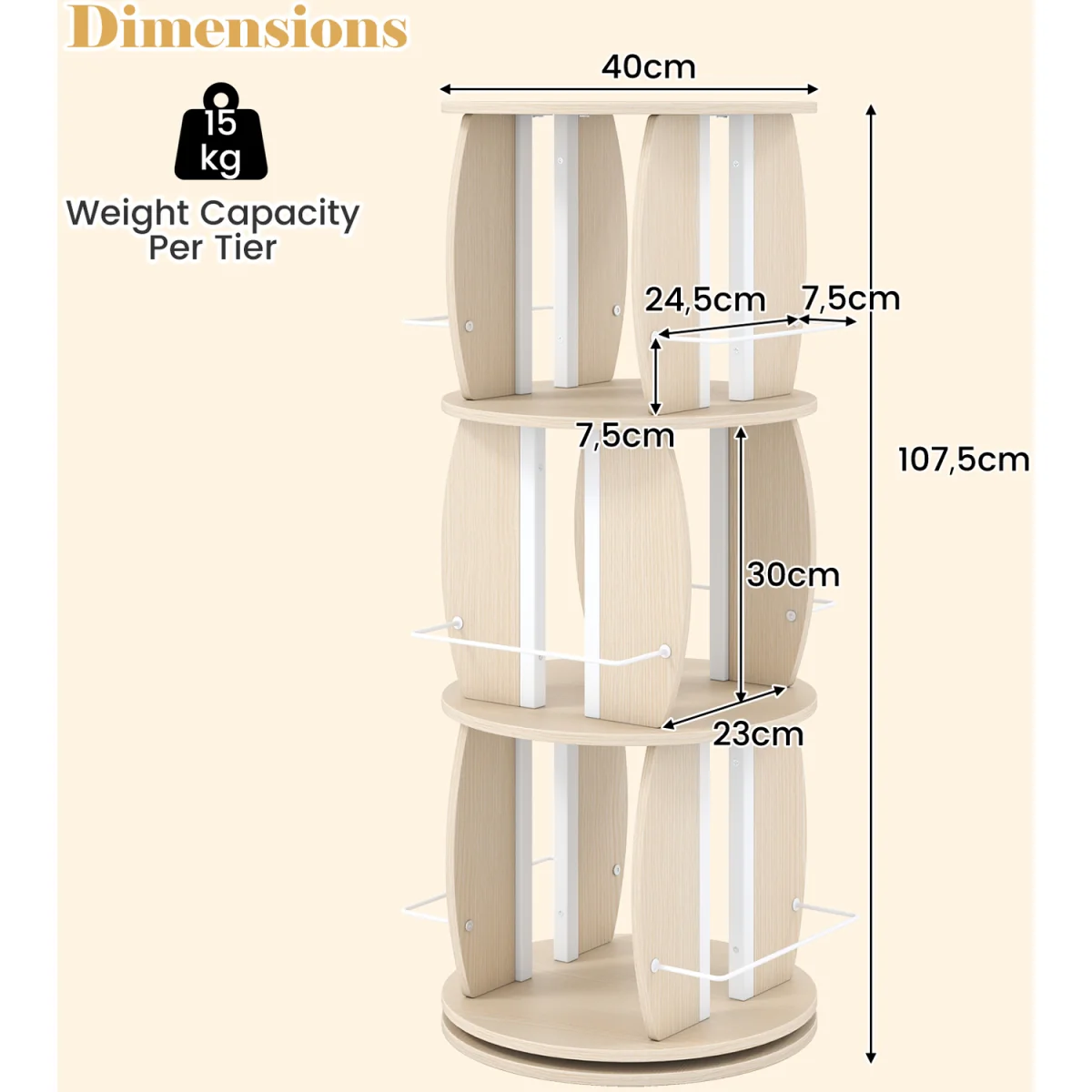 3 Tier Rotating Bookshelf Tower with Side Rails - oak – image 3