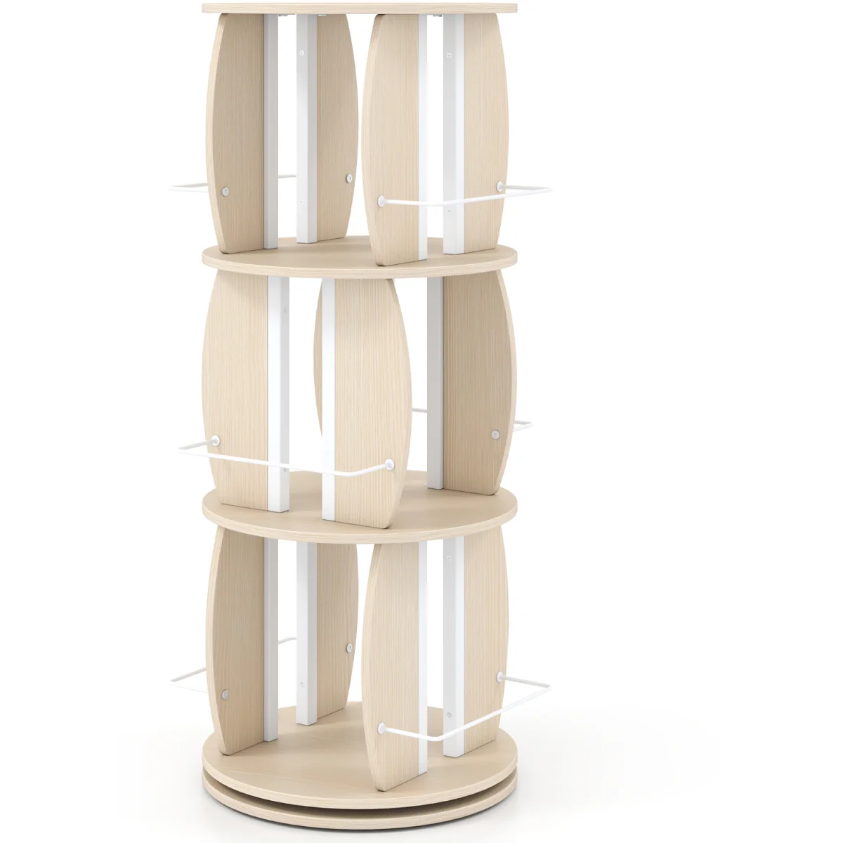 3 Tier Rotating Bookshelf Tower with Side Rails - oak – image 6