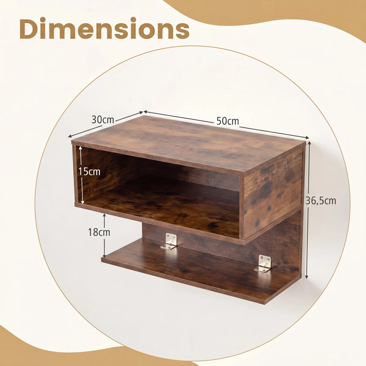 Wall Mounted Floating Nightstand with Storage Shelves-Brown - Brown – image 2