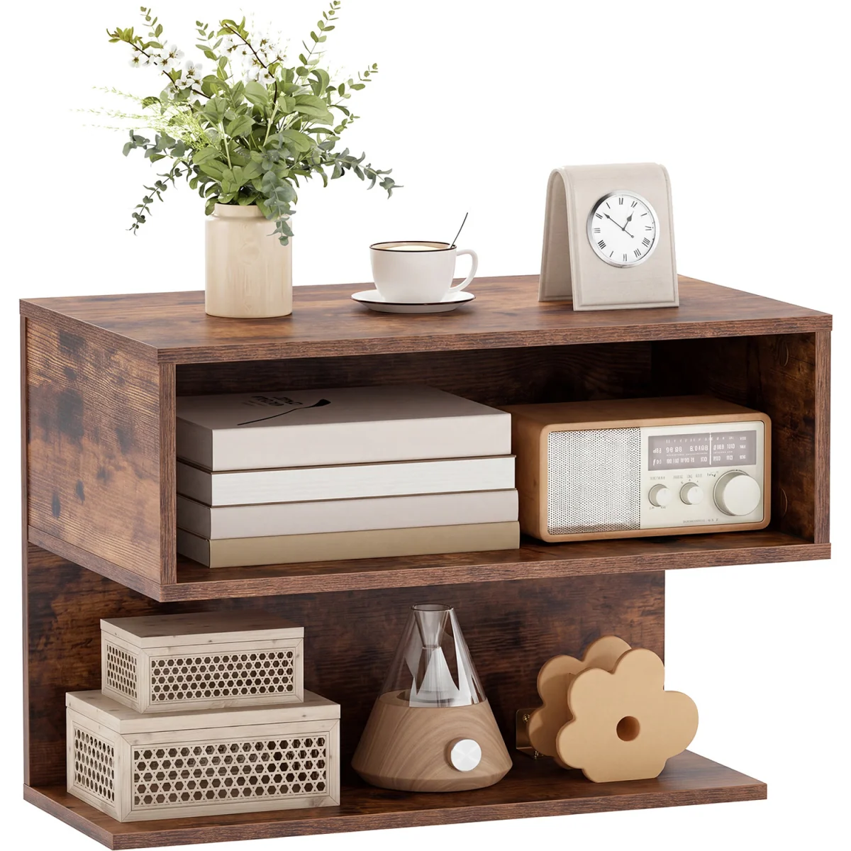 Wall Mounted Floating Nightstand with Storage Shelves-Brown - Brown – image 10