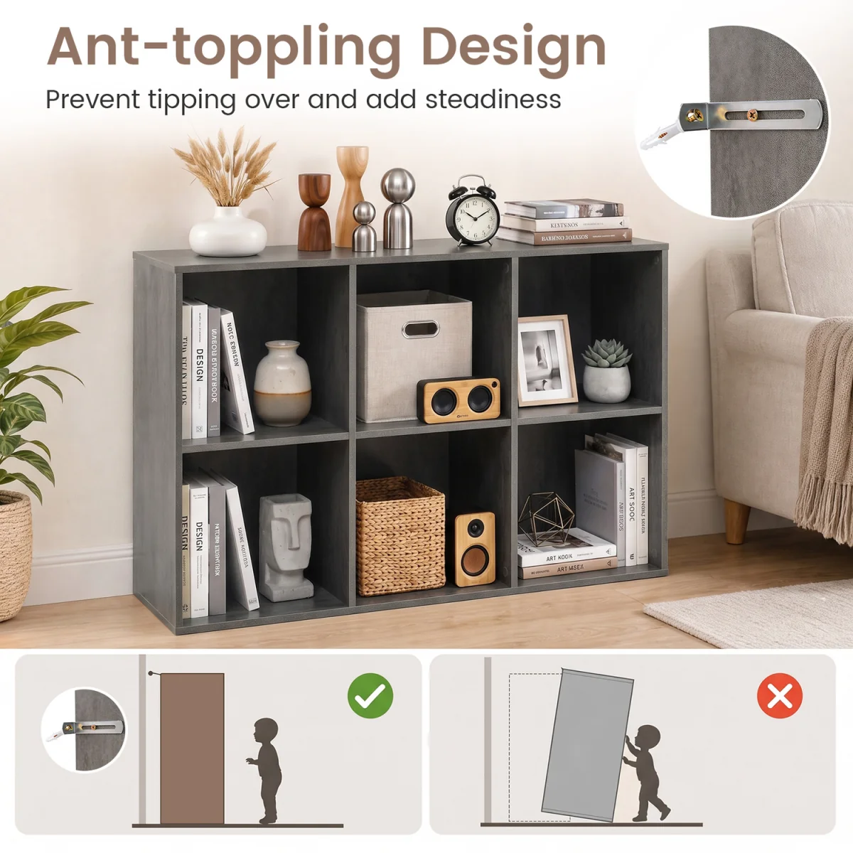 3 Tier Modern Storage Organizer Bookcase-Grey - Grey – image 6