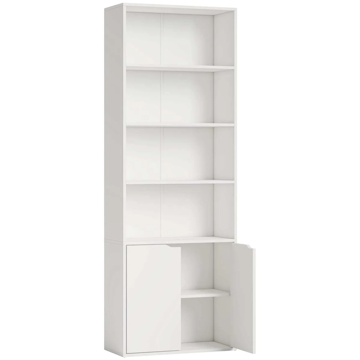 Ziratto Wood White 6-Tier Tall Bookcase With Double-Door Storage 59 x 29 x 180 cm – image 2