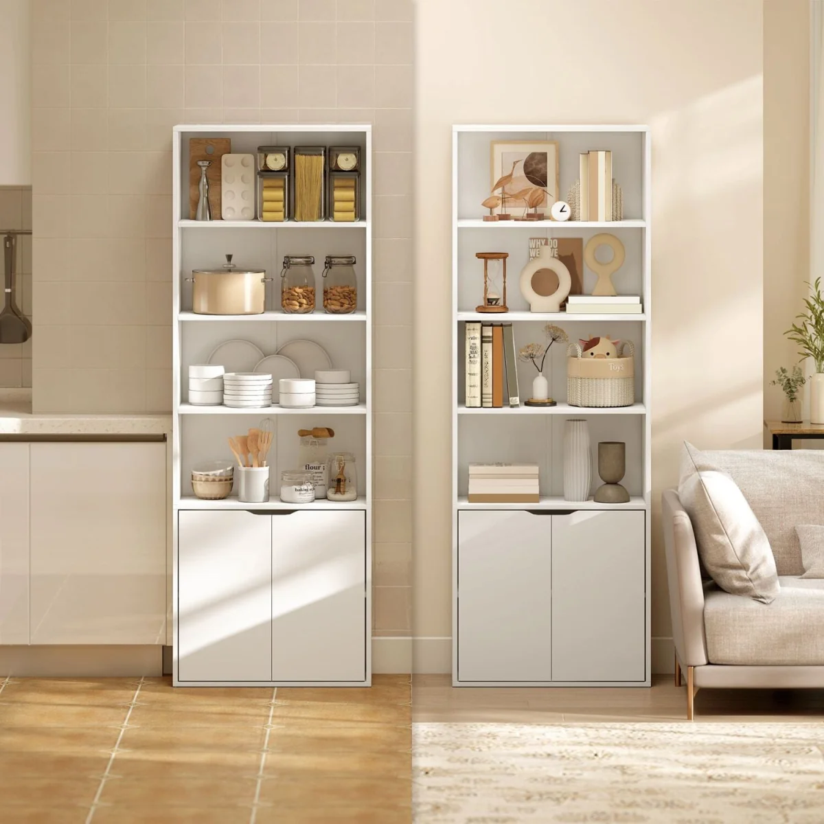 Ziratto Wood White 6-Tier Tall Bookcase With Double-Door Storage 59 x 29 x 180 cm – image 8