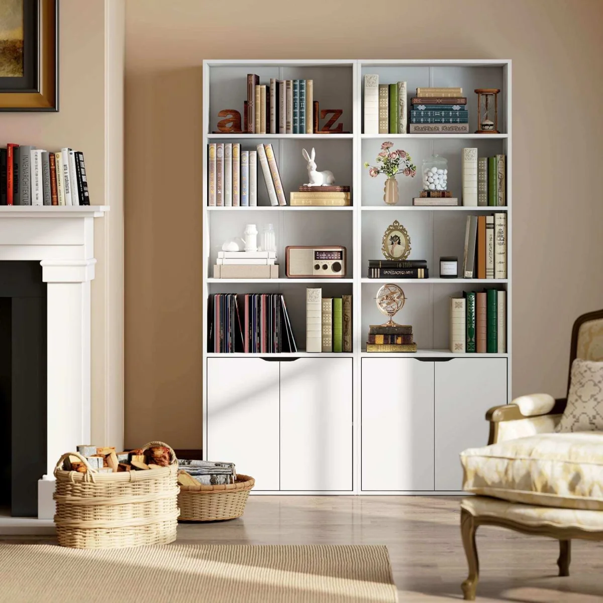 Ziratto Wood White 6-Tier Tall Bookcase With Double-Door Storage 59 x 29 x 180 cm – image 9