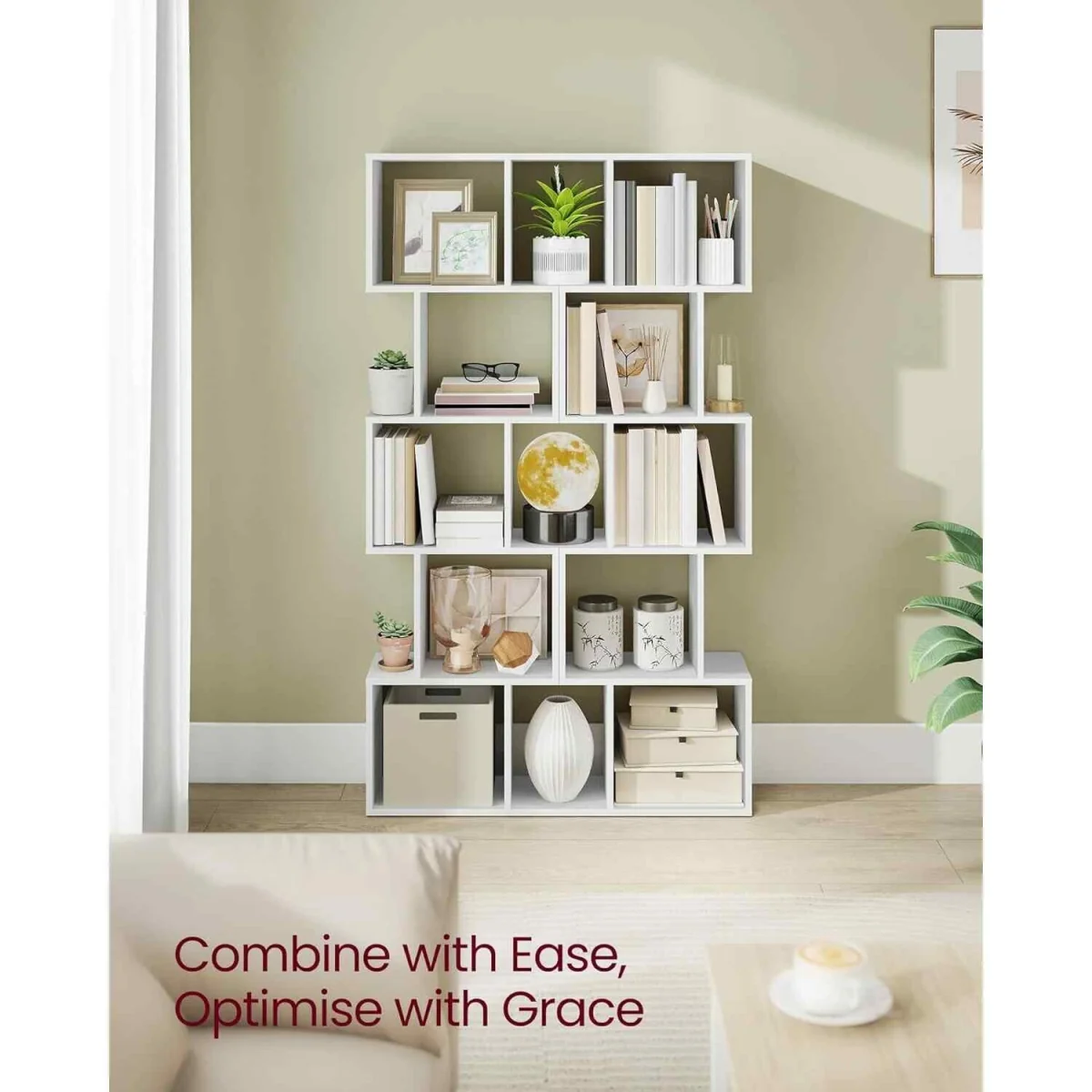 6 Tier Cube Room Divider Bookcase, White - Matte White – image 2