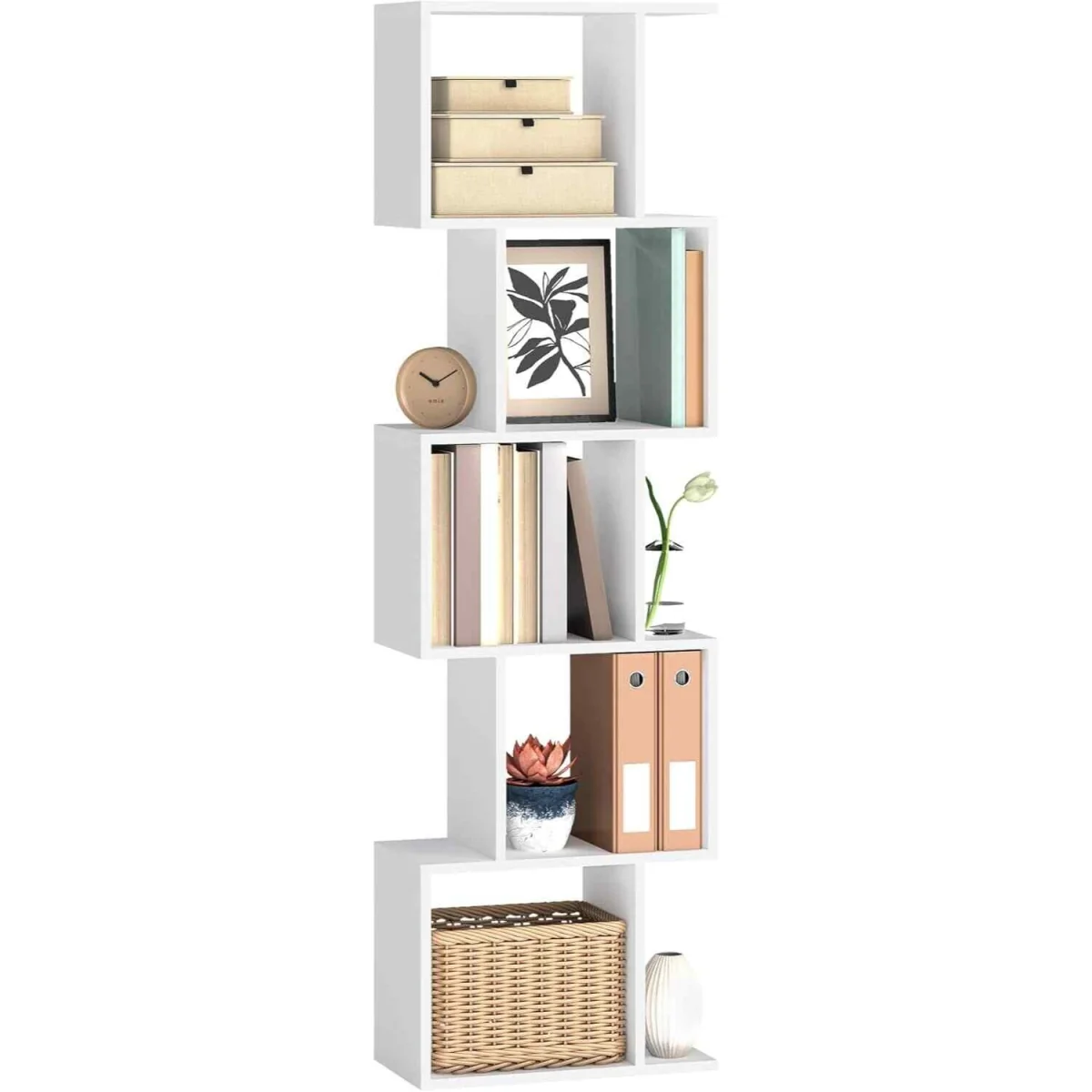 6 Tier Cube Room Divider Bookcase, White - Matte White – image 4