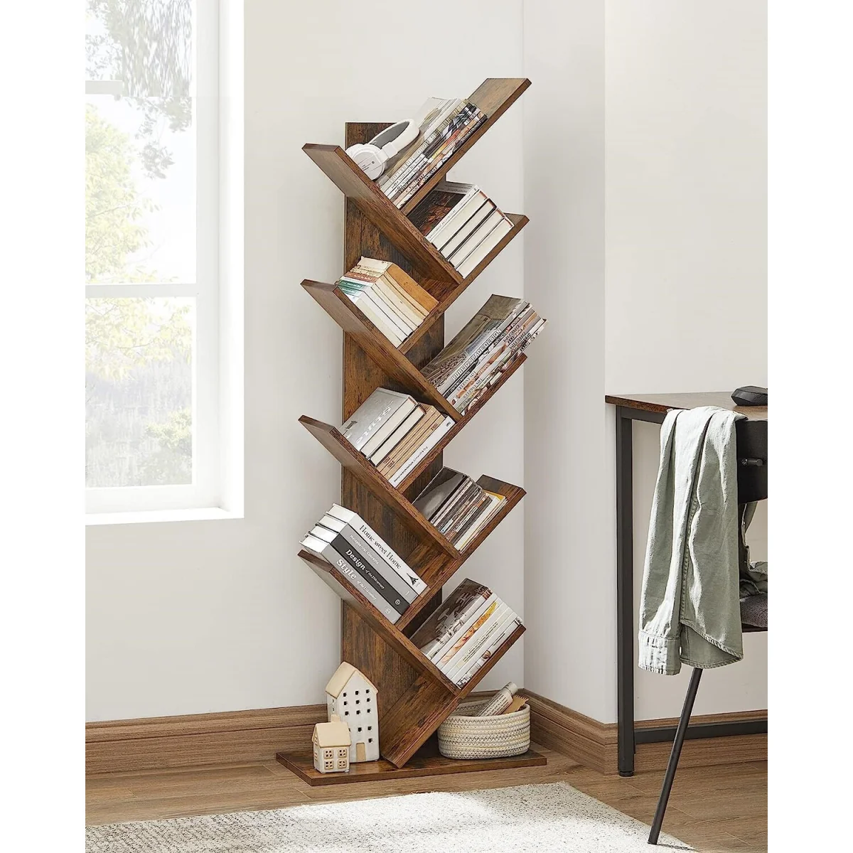 8-Tier Tree-Style Bookshelf Floor Standing Display Unit for Modern Living Spaces - Rustic Brown – image 2