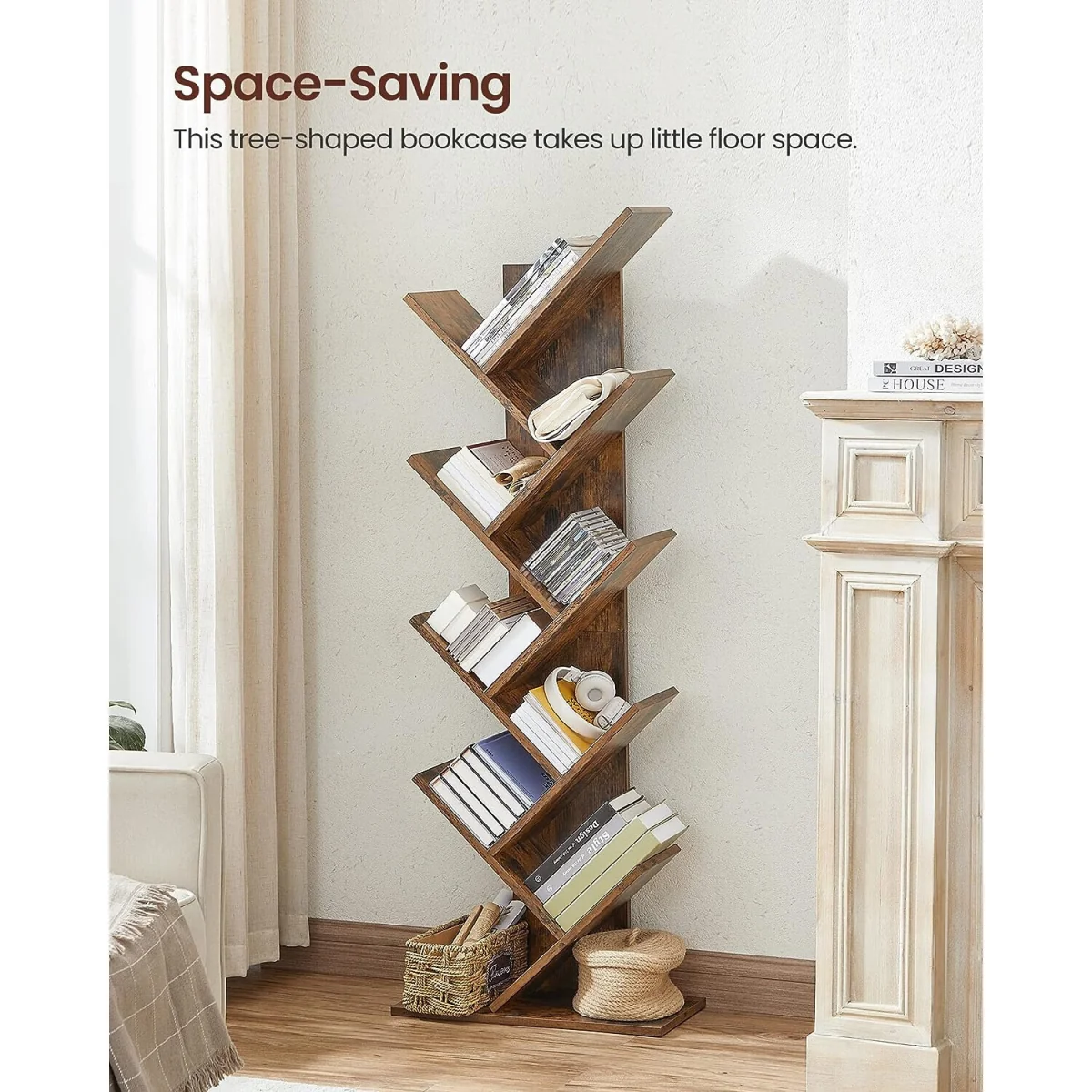 8-Tier Tree-Style Bookshelf Floor Standing Display Unit for Modern Living Spaces - Rustic Brown – image 5