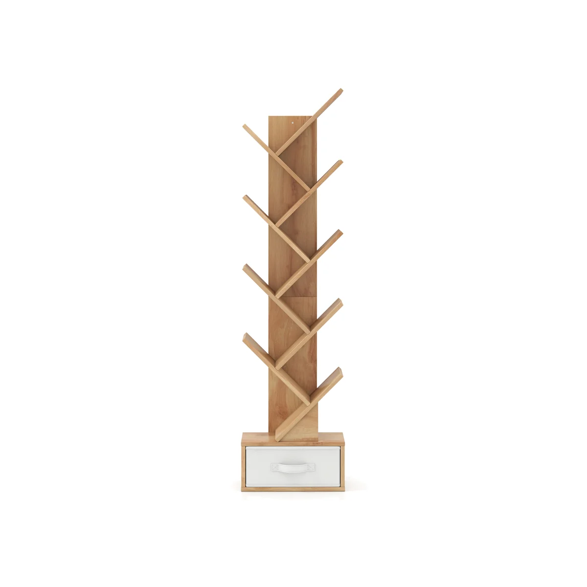 Wooden Tree Bookshelf Modern 150cm Tall Narrow Bookcase with Shelves – image 1