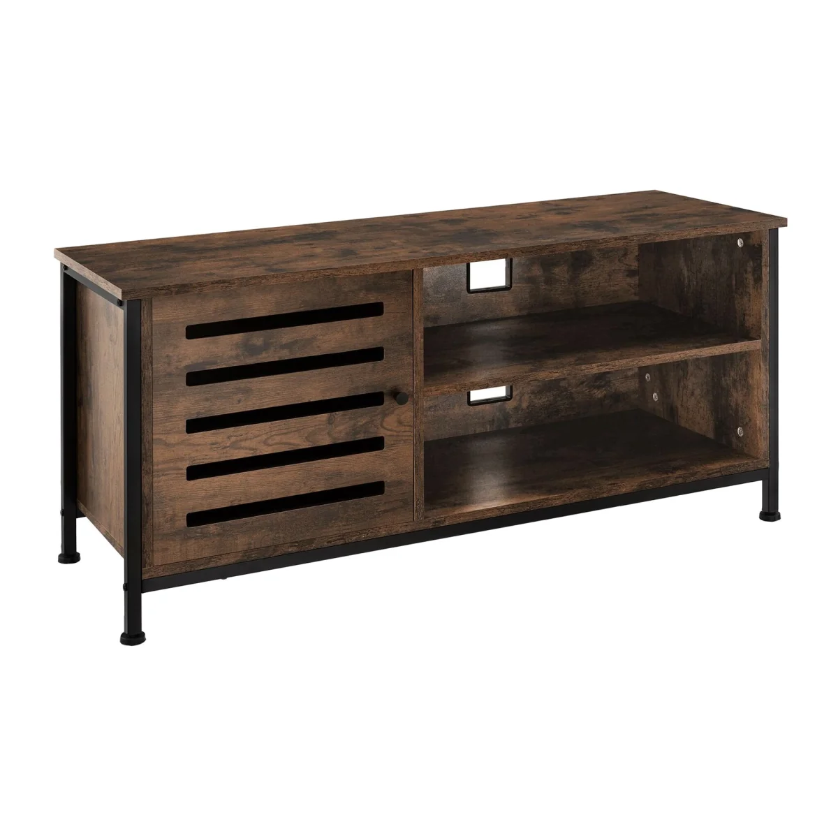 TV Stand, Cabinet, 2 Shelves, Cupboard with Door, 2 Cable Cutouts - Industrial wood dark, rustic
