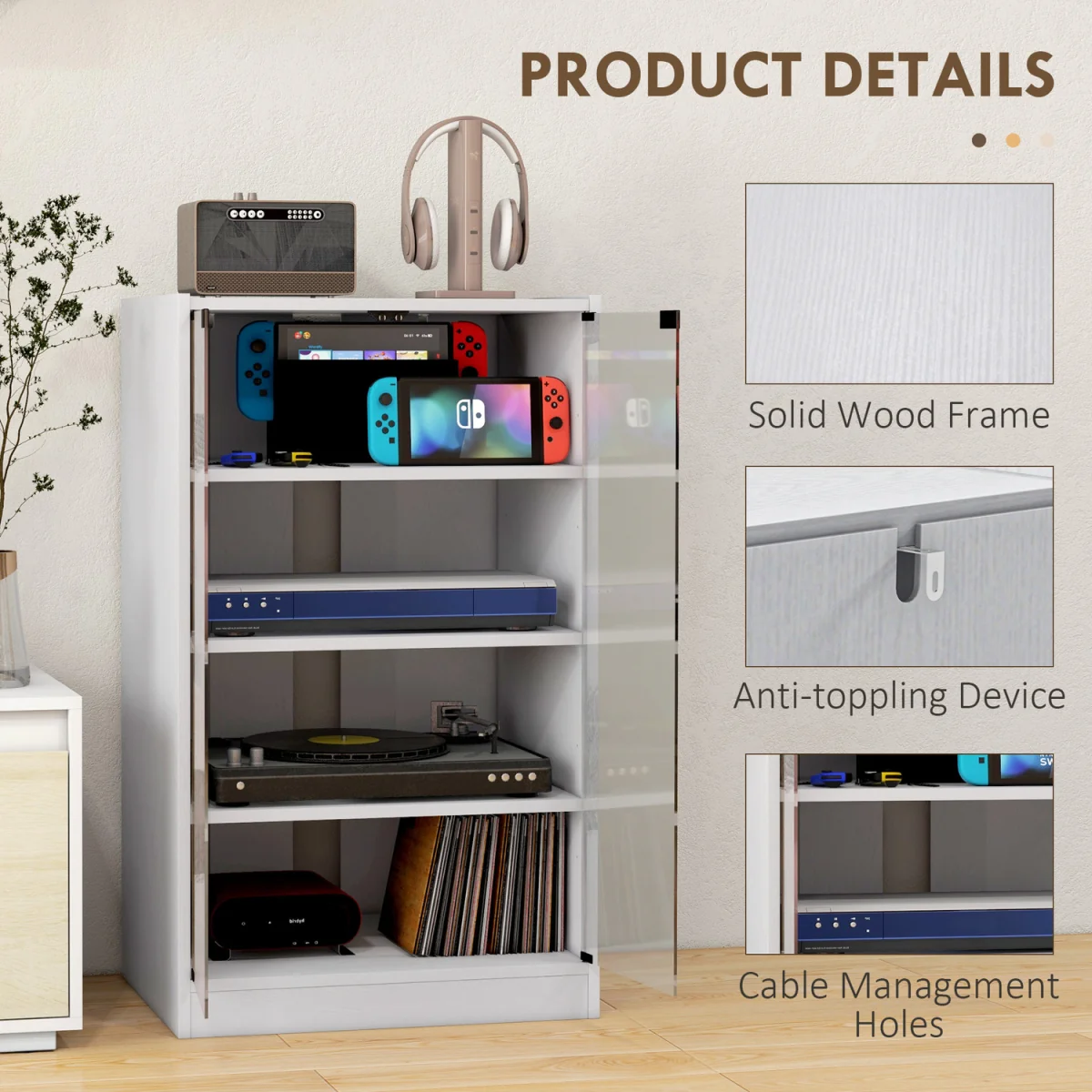 HOMCOM 4-Tier Hi-Fi Stand with Adjustable Shelves - White Wood-Effect – image 5