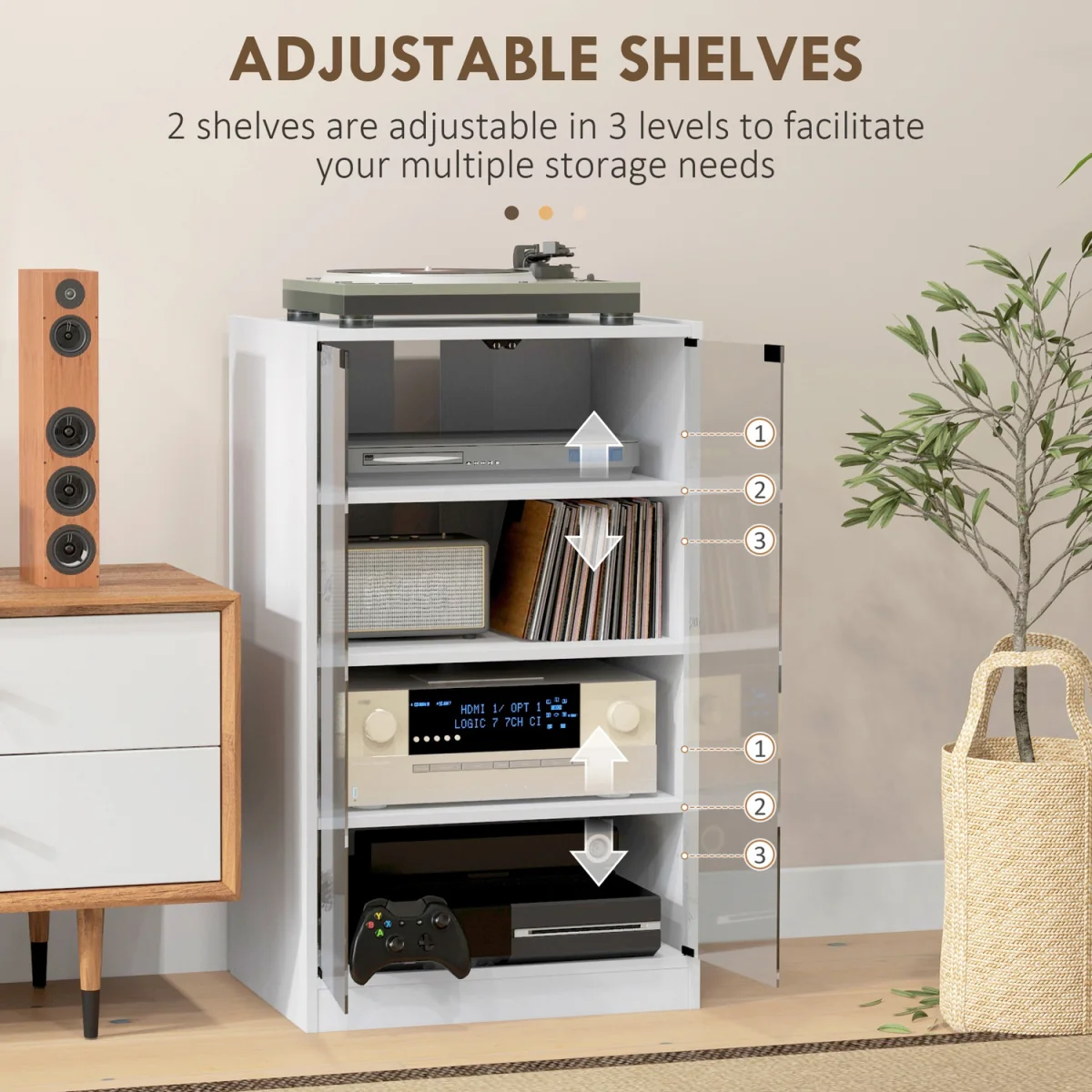 HOMCOM 4-Tier Hi-Fi Stand with Adjustable Shelves - White Wood-Effect – image 7