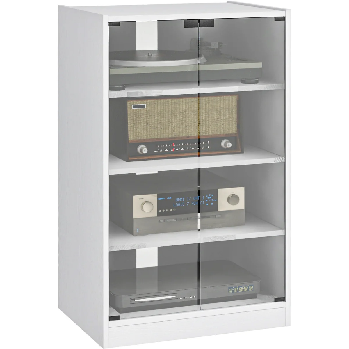 HOMCOM 4-Tier Hi-Fi Stand with Adjustable Shelves - White Wood-Effect – image 9