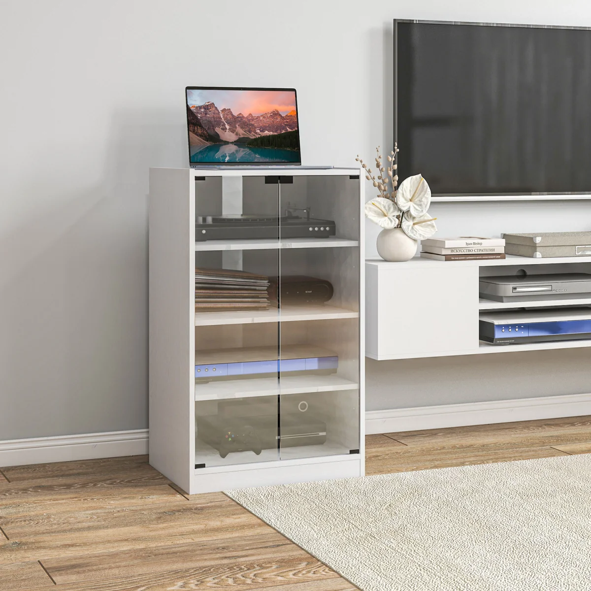 HOMCOM 4-Tier Hi-Fi Stand with Adjustable Shelves - White Wood-Effect – image 1