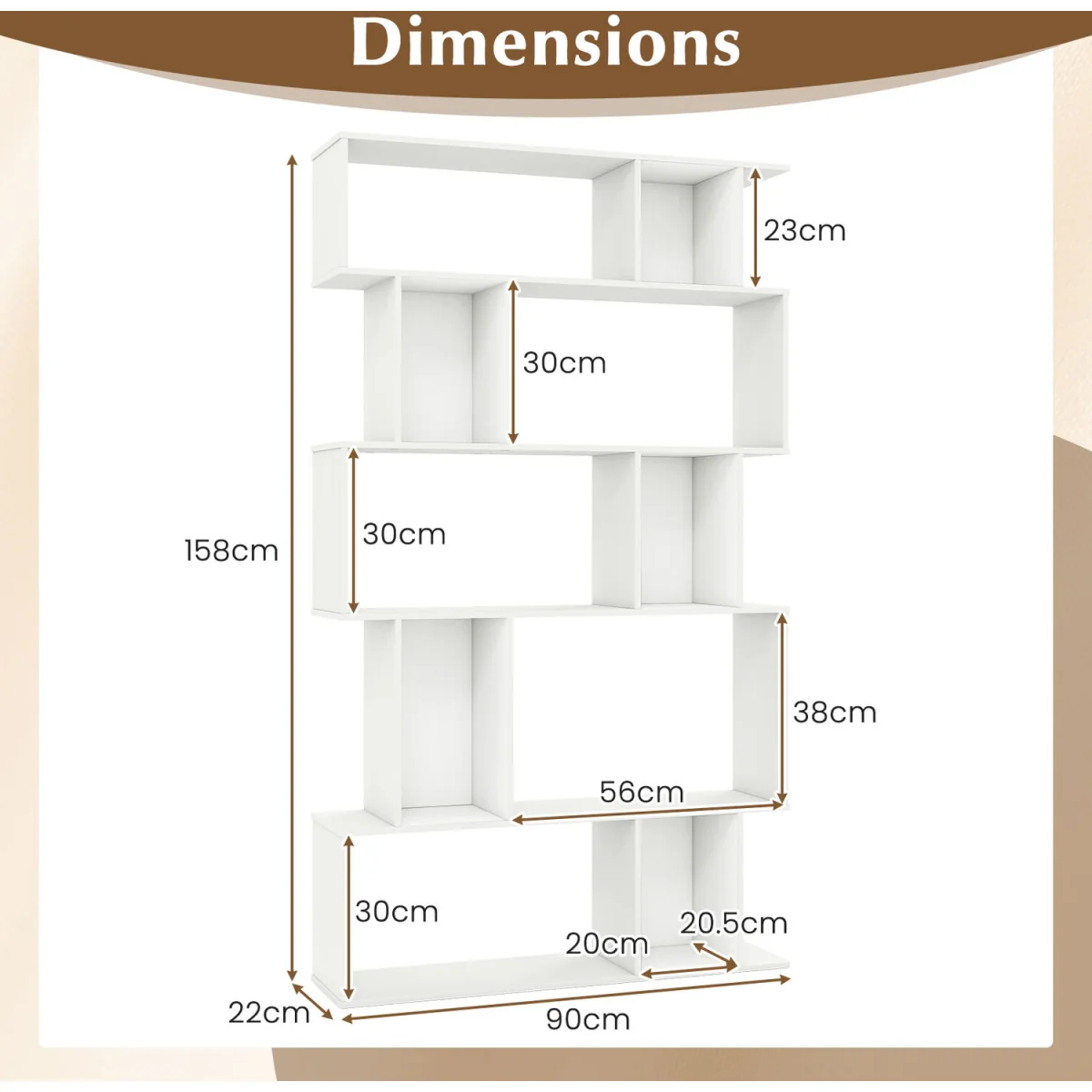 5 Tier S shaped Bookcase - White – image 3