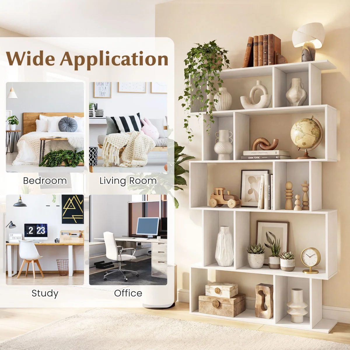 5 Tier S shaped Bookcase - White – image 5