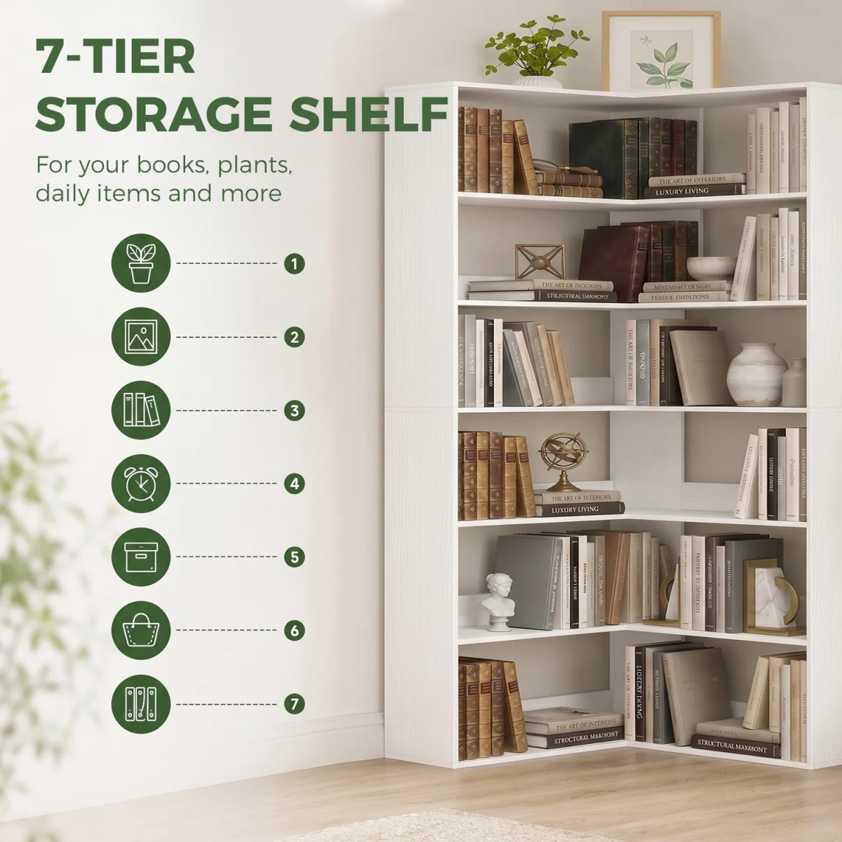 HOMCOM 7 Tiers Corner Bookshelf L Shaped - Black Wood Effect – image 13