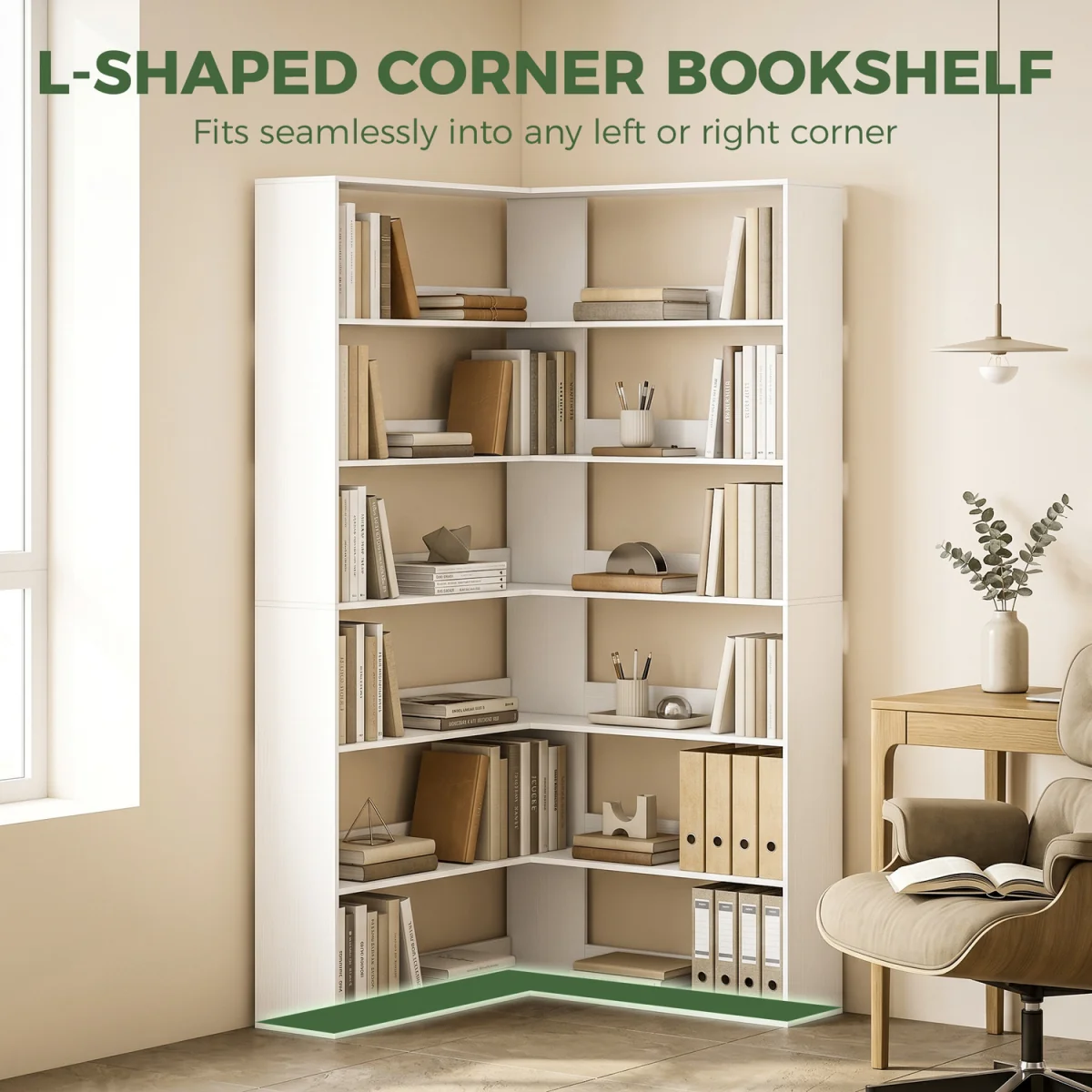 HOMCOM 7 Tiers Corner Bookshelf L Shaped - Black Wood Effect – image 14
