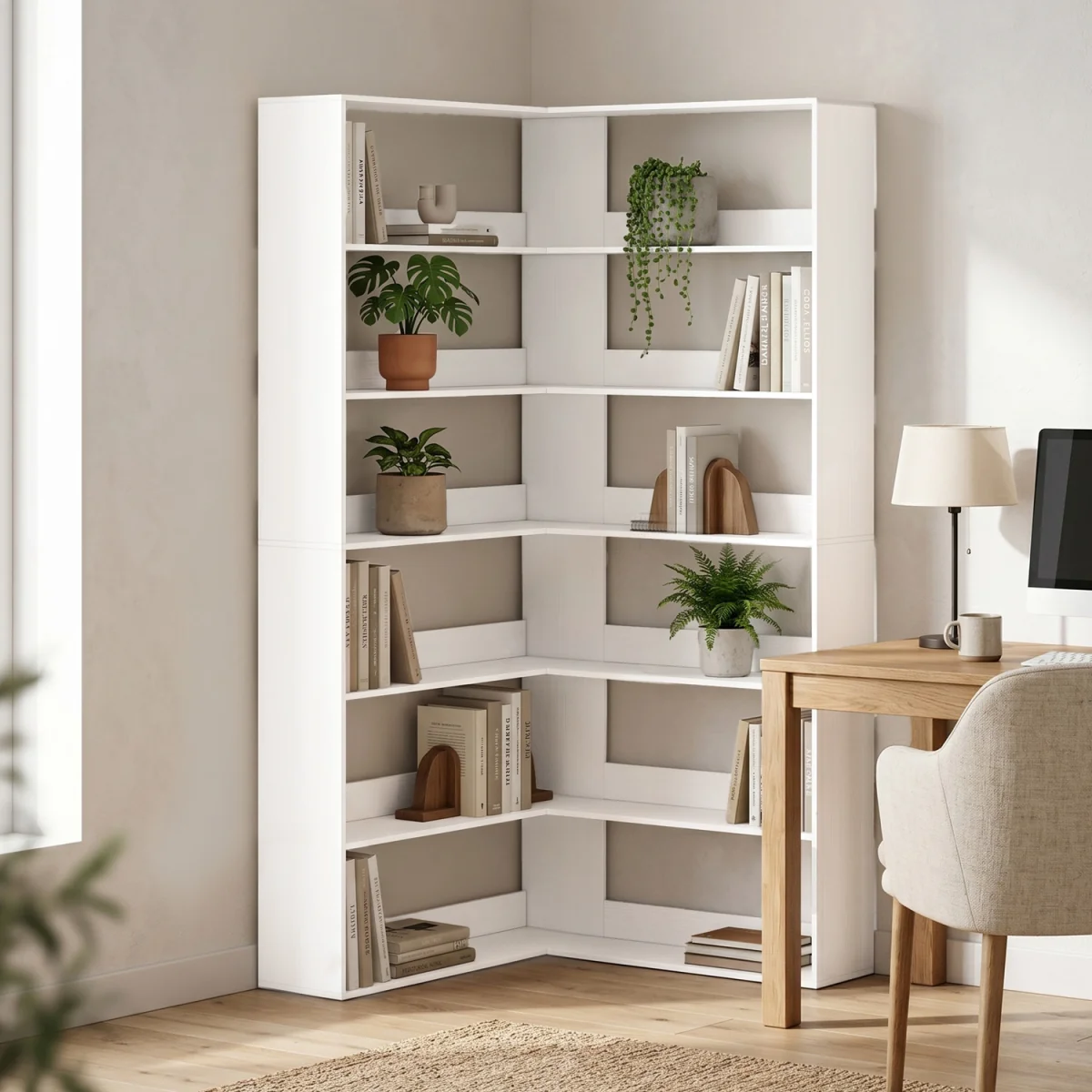 HOMCOM 7 Tiers Corner Bookshelf L Shaped - Black Wood Effect – image 17
