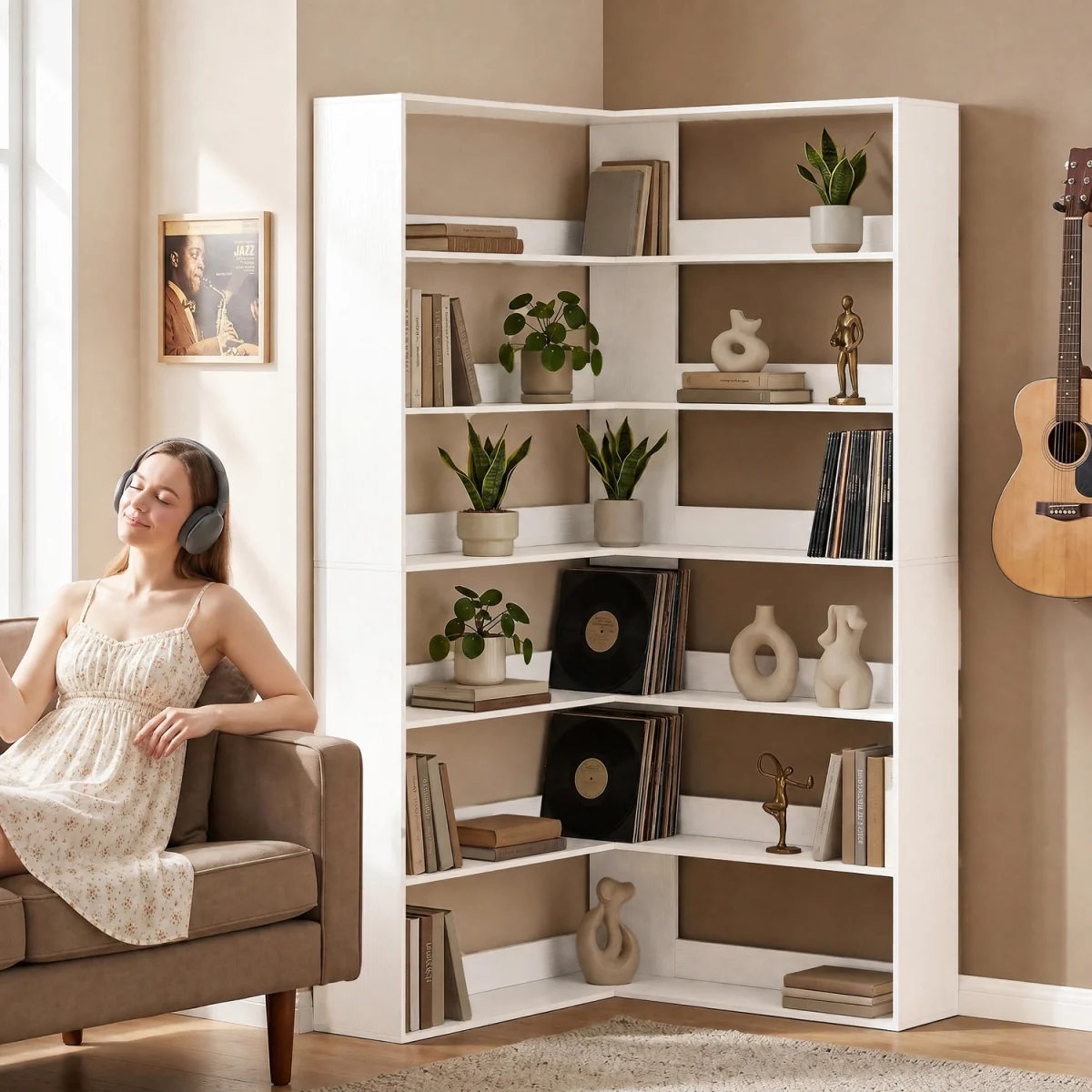 HOMCOM 7 Tiers Corner Bookshelf L Shaped - Black Wood Effect – image 9