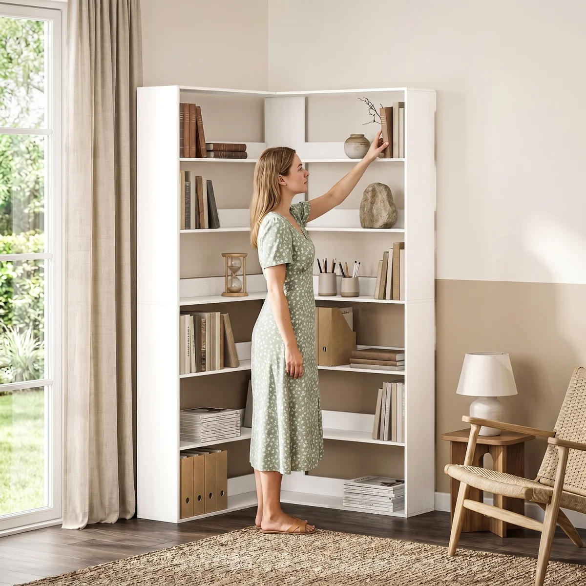 HOMCOM 7 Tiers Corner Bookshelf L Shaped - Black Wood Effect – image 10