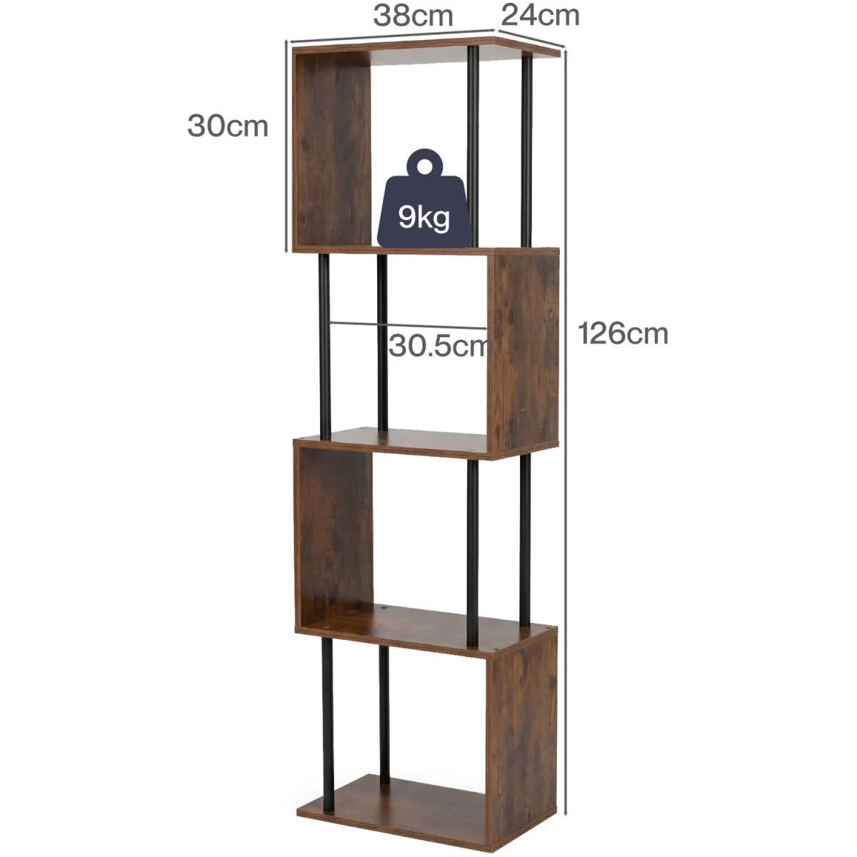 5-Tier Bookshelf S-Shaped Geometric Tall Bookcase Storage Unit Walnut - Brown – image 4