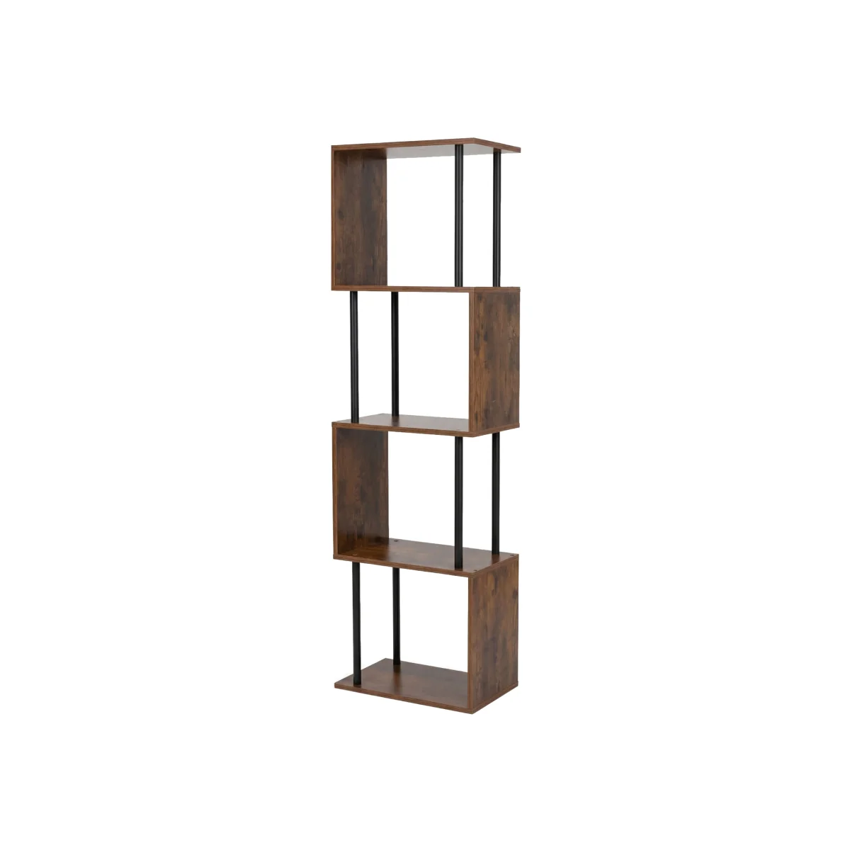 5-Tier Bookshelf S-Shaped Geometric Tall Bookcase Storage Unit Walnut - Brown – image 1