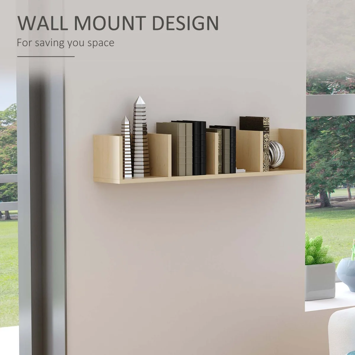 Padi Wood Natural Finish Wall-Mounted Media Storage Rack with 4 Cube Shelves – image 2